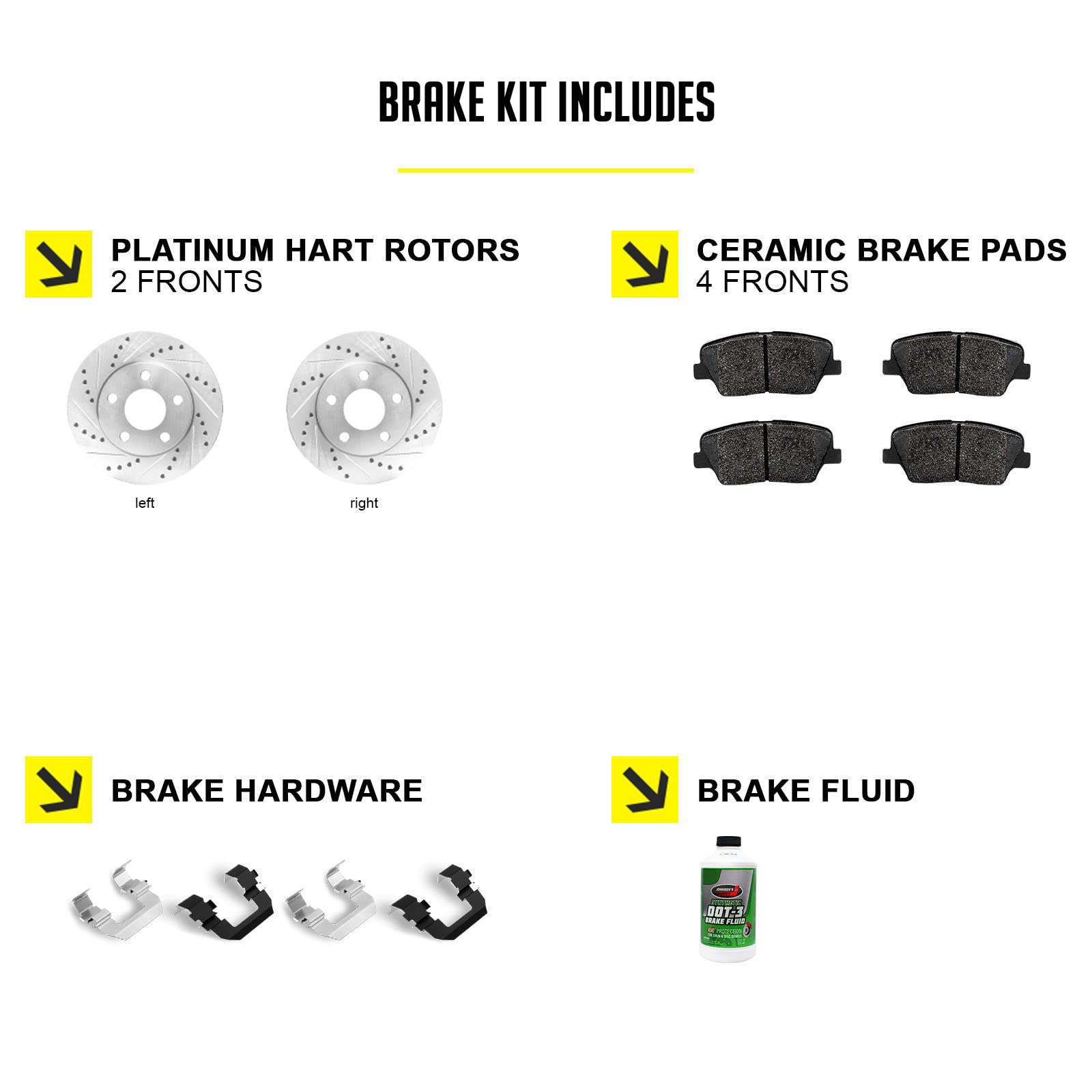 Hart Ceramic Brake Pads and Rotors Kit for 2001-2005 Toyota RAV4 - Front Brake System Replacement for Smooth & Quiet Stopping - Perfect for City Driving & Highway Commuting