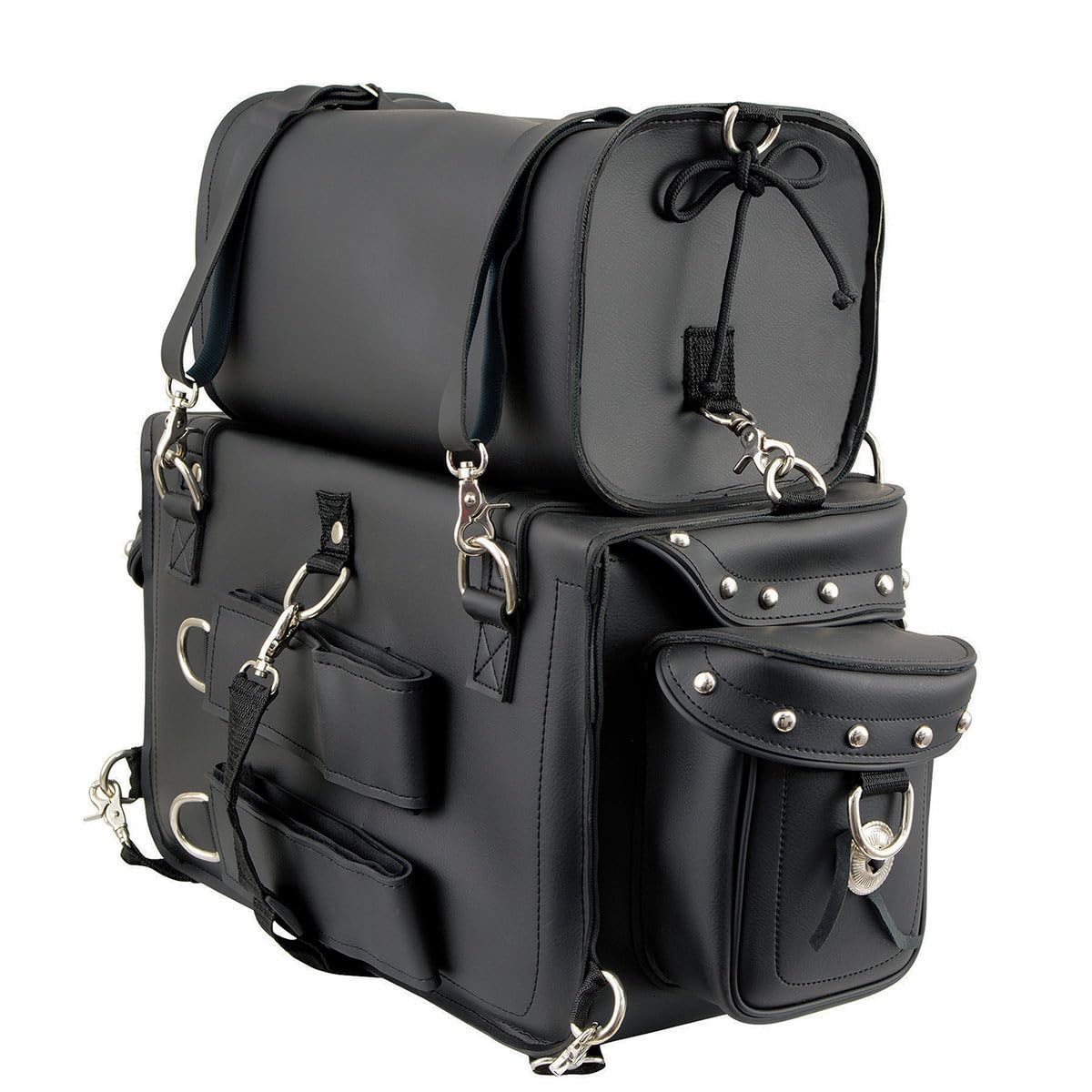 Milwaukee Leather MP8100S Large Black PVC 2-Piece Studded Motorcycle Saddlebags - Durable Touring Pack for Harley, Cruiser & Biker Accessories - Perfect for Road Trips & Long-Distance Riding