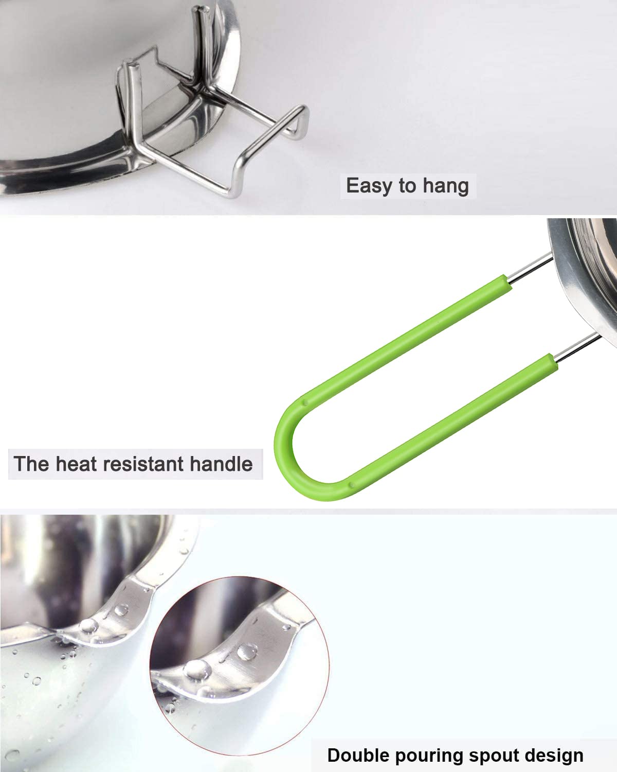 Premium Stainless Steel Double Boiler Pot Set with Silicone Spatula - 600ml & 1600ml for Melting Chocolate, Soap, Wax & Candle Making - Eco-Friendly Green Kitchen Essential for Home Chefs & DIY Crafters