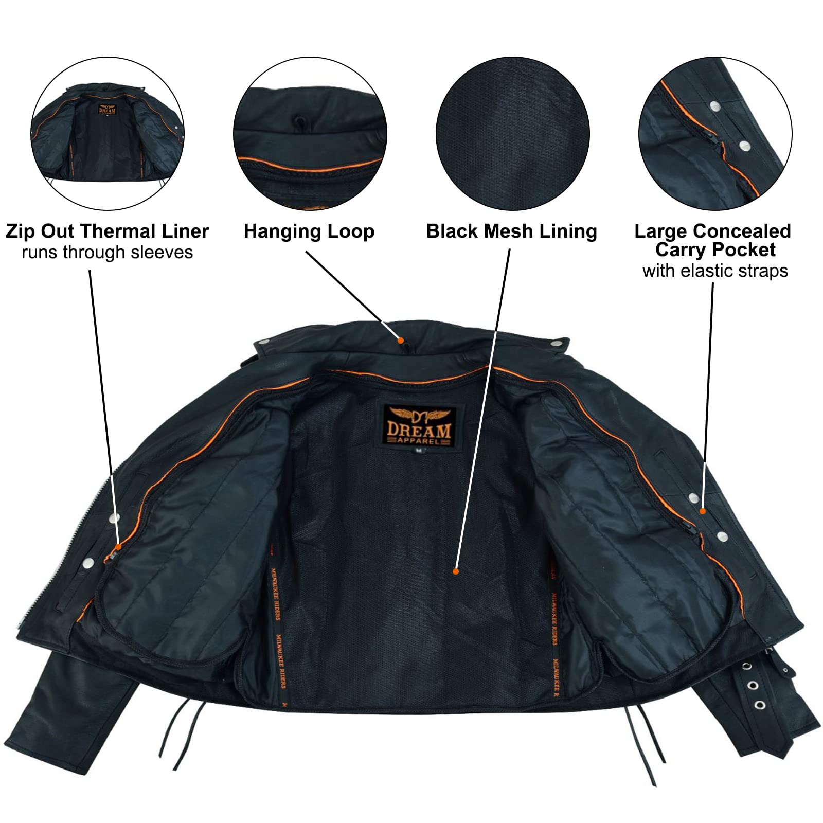 Dream Apparel Women's Classic Leather Motorcycle Jacket - Zip Out Lining & Side Laces - Black Biker Jacket for Ladies - Perfect for Riding, Casual Wear & Outdoor Adventures