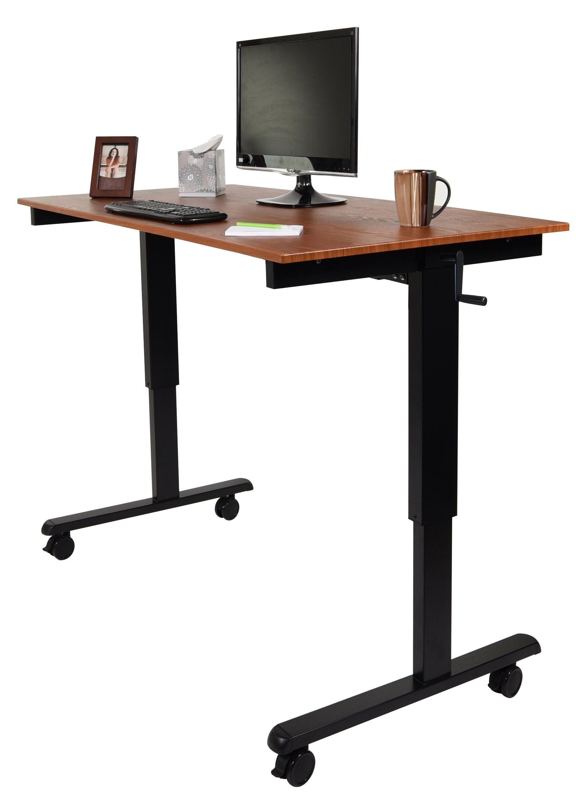 Luxor STANDCF60 BK/TK Adjustable Height Standing Desk - Ergonomic Crank Sit Stand Desk for Home & Office Workspace