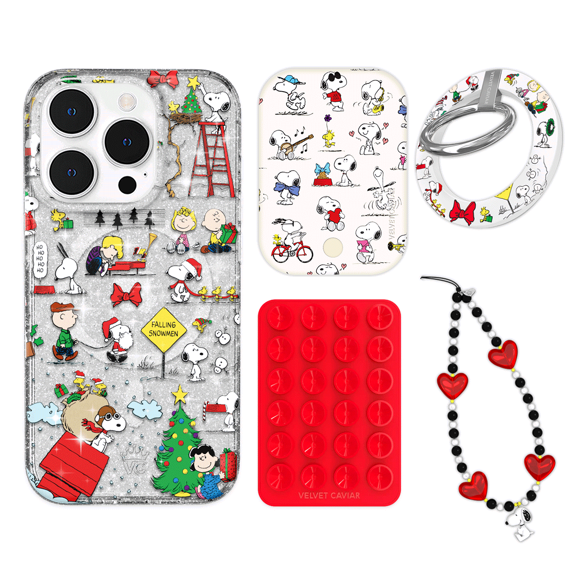 Snoopy Christmas Glitter iPhone Case with Grip - Cute Holiday Phone Cover for iPhone 13/14/15 Pro Max - Perfect for Christmas Gifts & Winter Travel Accessories
