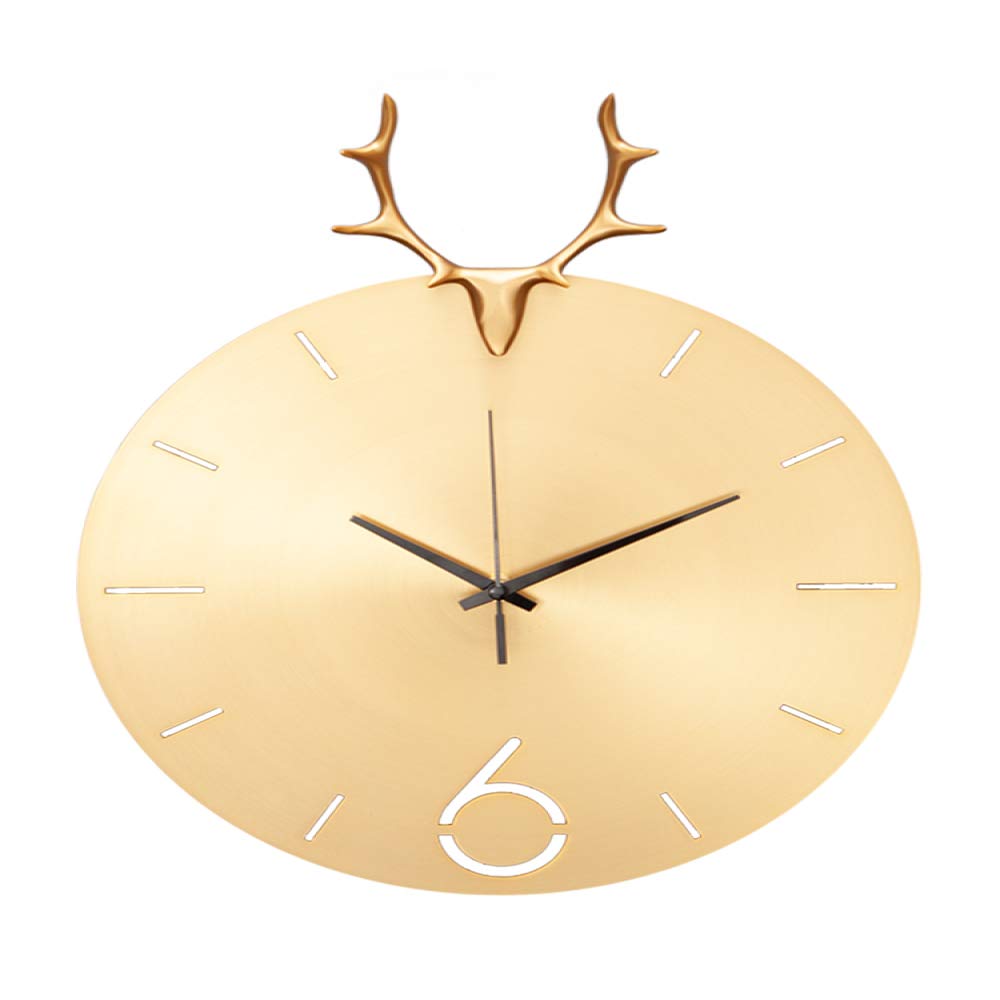Large Gold Deer Head Wall Clock - Luxury Home Decor for Living Room, Bedroom, Office | Silent Quartz Mechanism, Elegant Copper Finish - Perfect for Home, Shop, Bar & Gift Giving