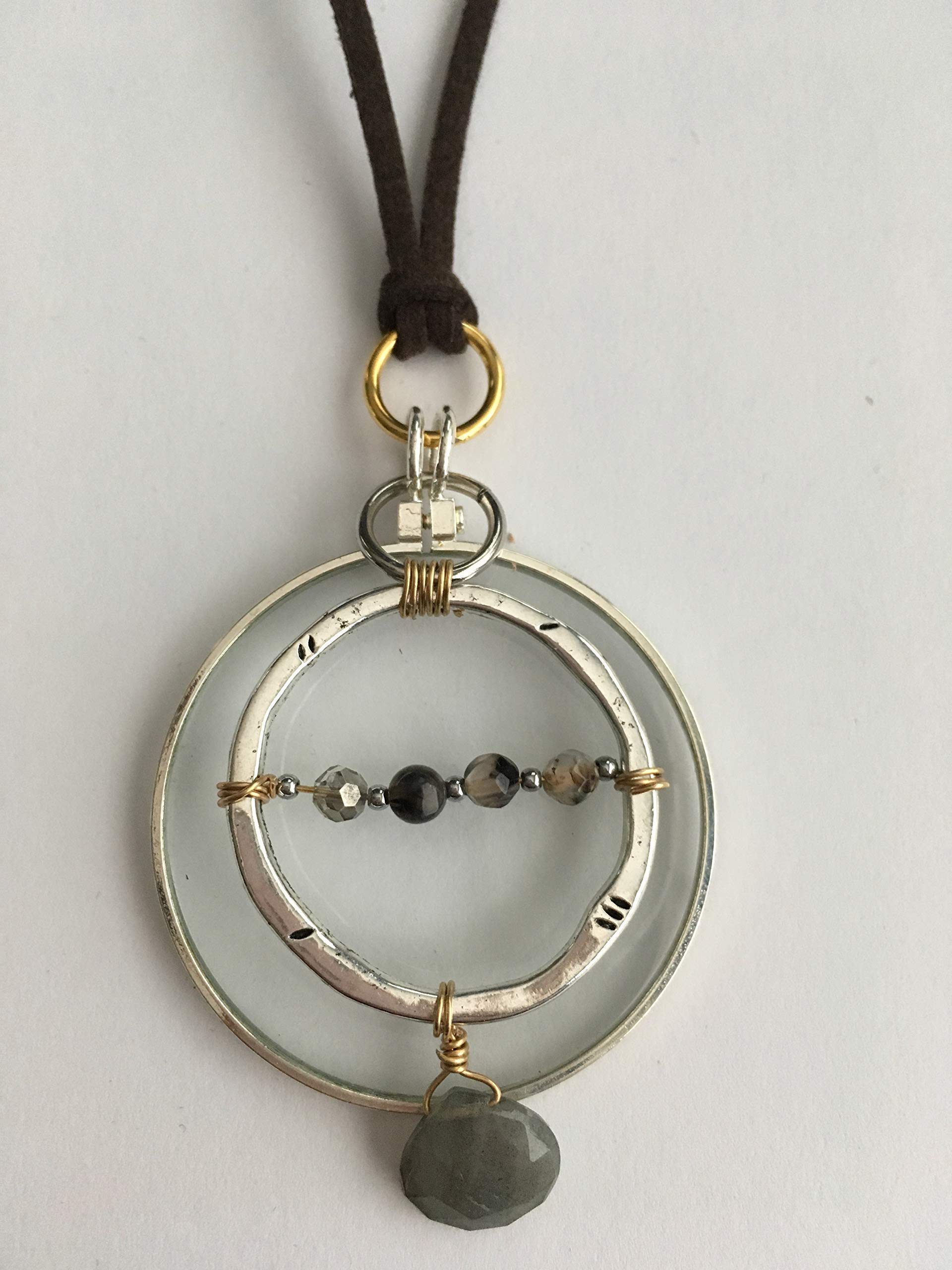 Magnifying Necklace with Gemstone Energy - Handmade Loupe Pendant by Wendra for Jewelry Lovers & Crystal Healing | Perfect for Reading, Crafting & Spiritual Meditation