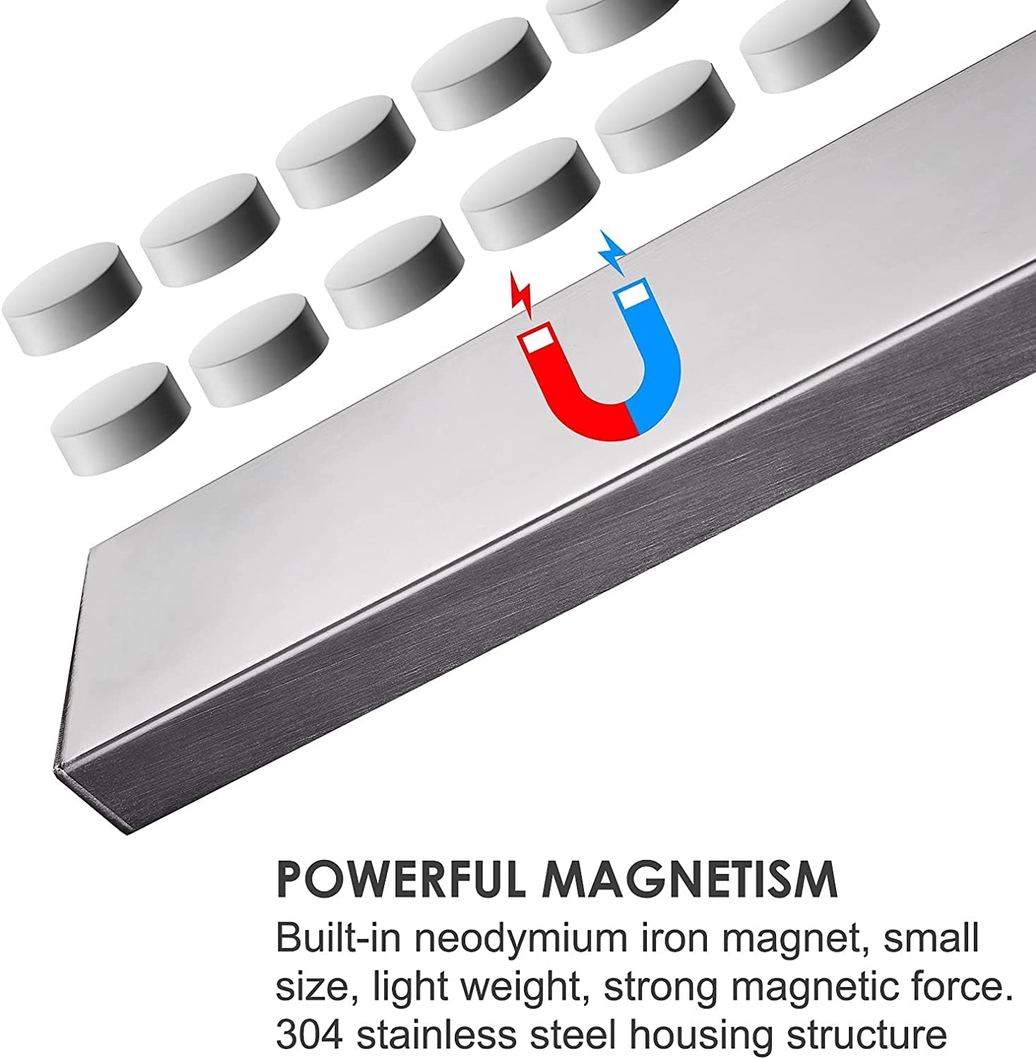 **8 Inch No-Drill Magnetic Knife Holder Wall Mount - Premium Stainless Steel Knife Strip with 3M Adhesive, Strong Magnet Bar Rack for Kitchen Knives, Scissors & Tools - Perfect for Small Kitchens & Countertop Organization**