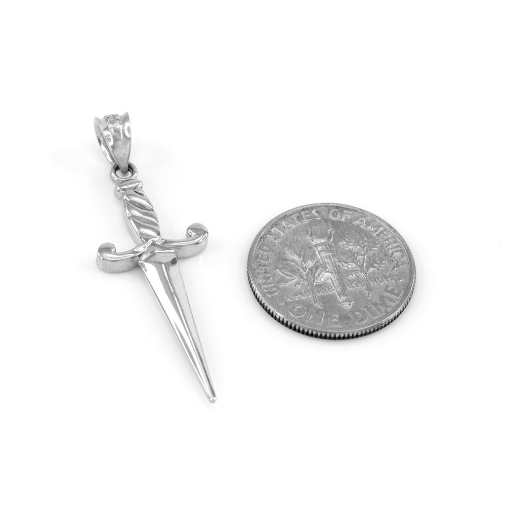 10K White Gold Dagger Knife Charm Pendant Necklace for Men & Women - Elegant Gothic Jewelry Gift for Punk, Rock, and Biker Fashion Lovers