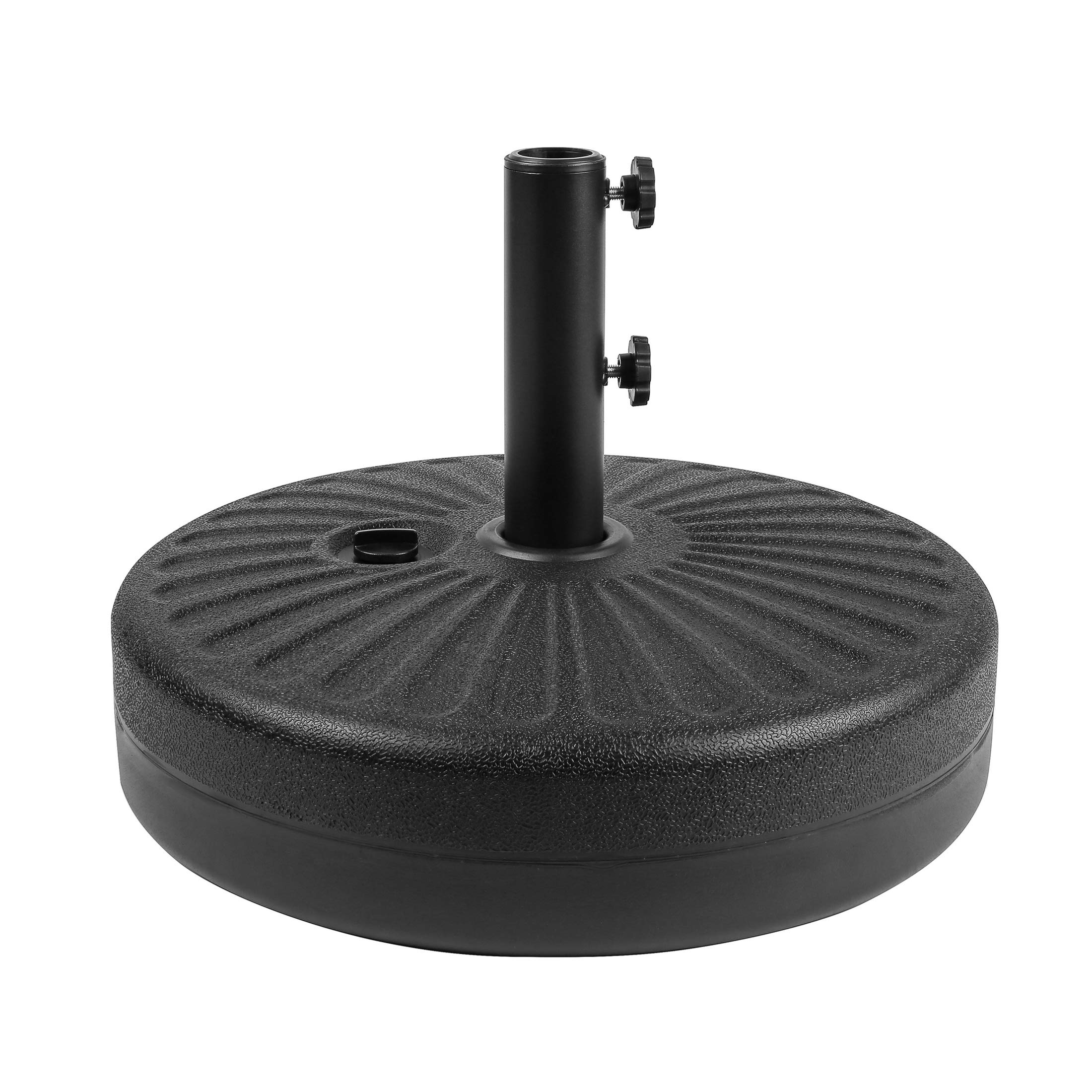 **WO Home Furniture 9 Ft Solar Powered LED Patio Umbrella with Free Standing Weight Base - Black Round Canopy, Gray Frame - Perfect for Outdoor Dining, Poolside, and Garden Relaxation**