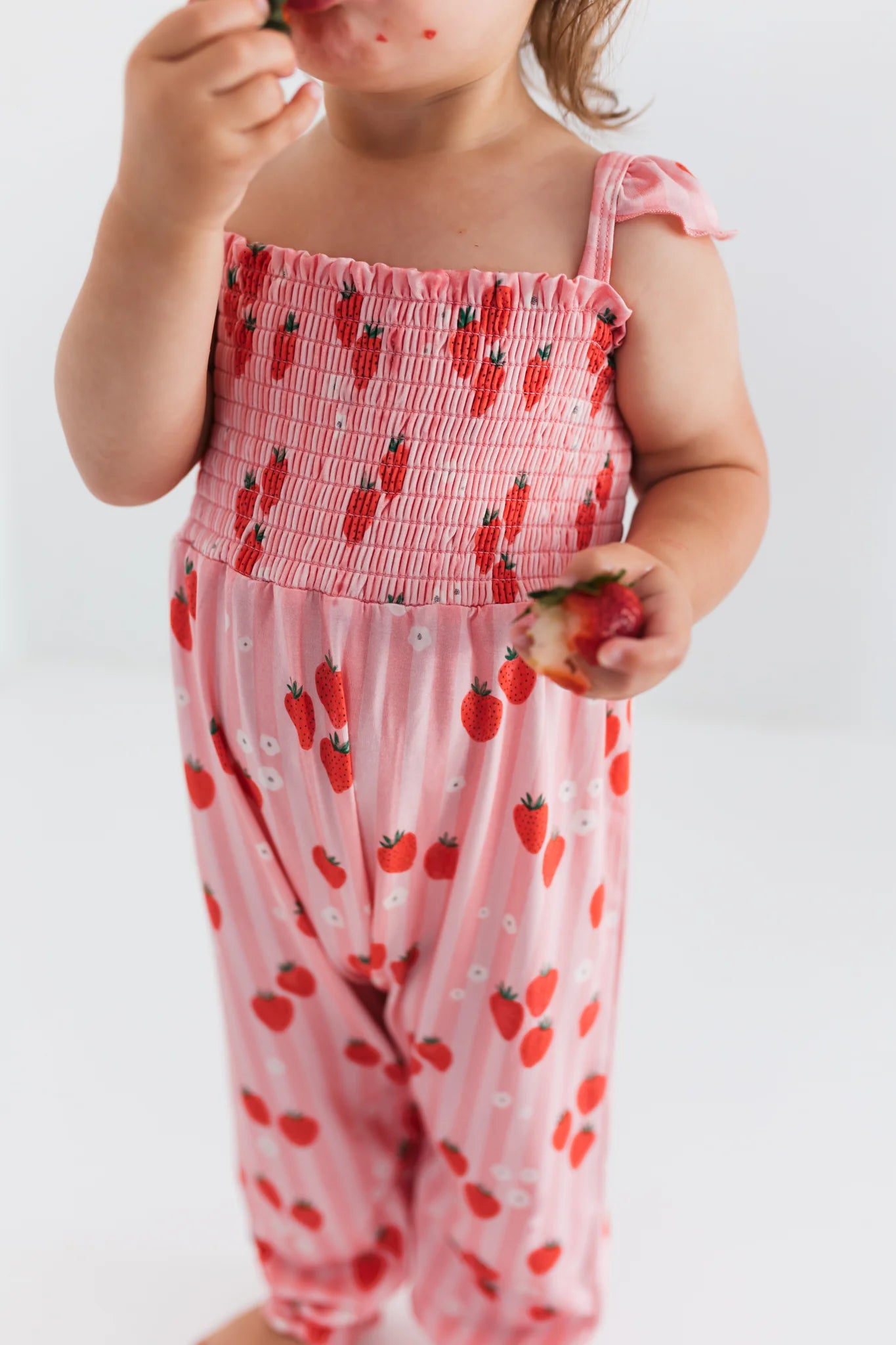 Red Strawberry Smocked Jumpsuit for Women - Summer Casual Romper with Elastic Waist | Perfect for Beach, Picnic & Vacation Outfits