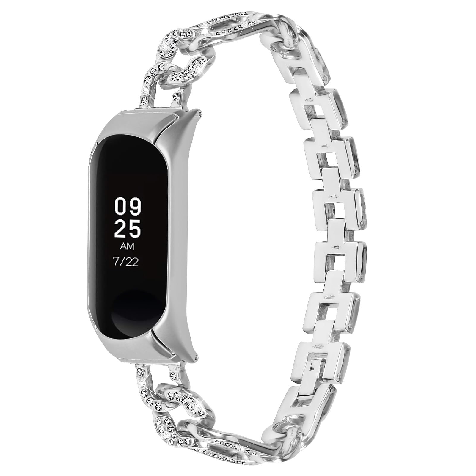 RuiRdot Stainless Steel Rhinestone Replacement Strap for Mi Band 3/4 - Adjustable Luxury Bracelet Compatible with Xiaomi Smart Band | Perfect for Workouts, Parties & Everyday Wear