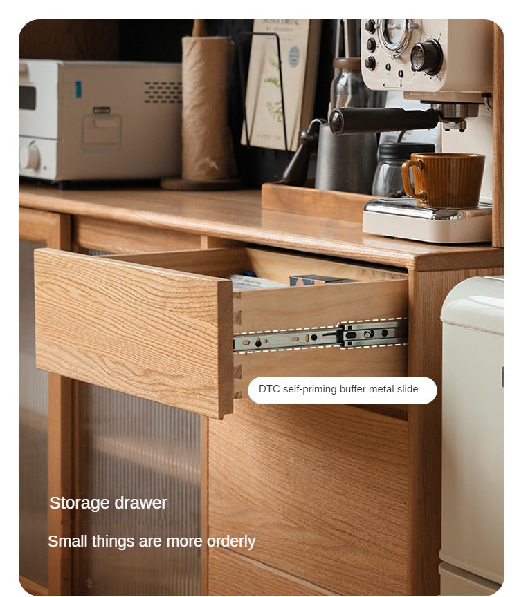 Solid Oak Wood Modern Dining Sideboard - Wall-Mounted Buffet Cabinet for Dining Room Storage & Decor