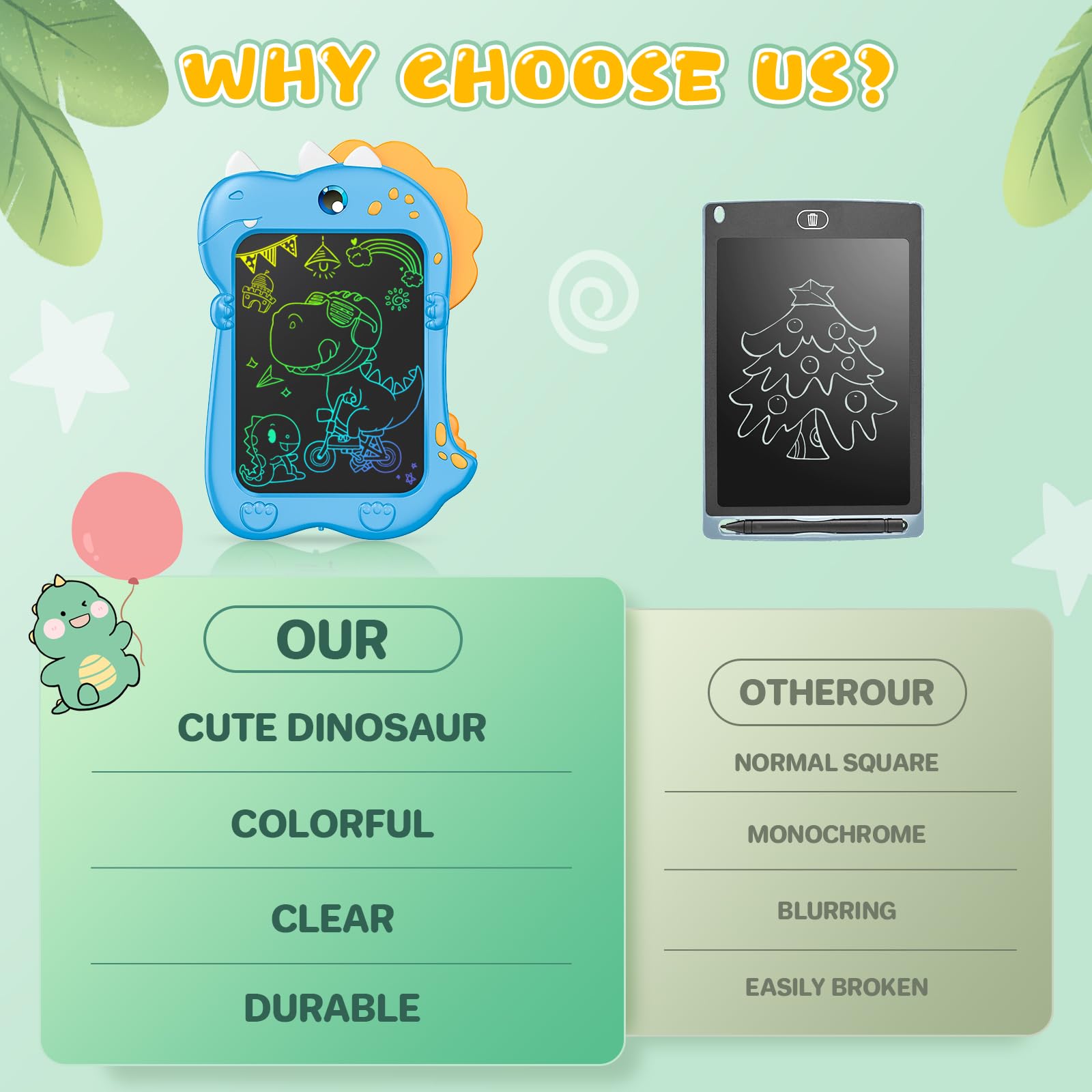 Kizmyee 8.5 Inch LCD Writing Tablet for Kids - Doodle Board & Drawing Pad for Boys Girls Ages 3-6 | Erasable Digital Sketch Board for Toddler Learning, Travel, School & Home Play | Fun Dinosaur Themed Educational Toy