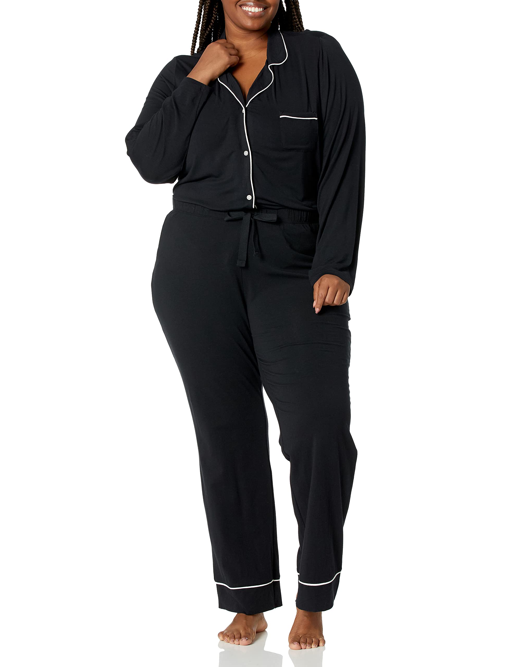 Amazon Essentials Women's Piped Nightshirt - Soft Sleepwear & Lounge Dress (Plus Size Available) - Perfect for Relaxing at Home, Overnight Stays & Cozy Evenings