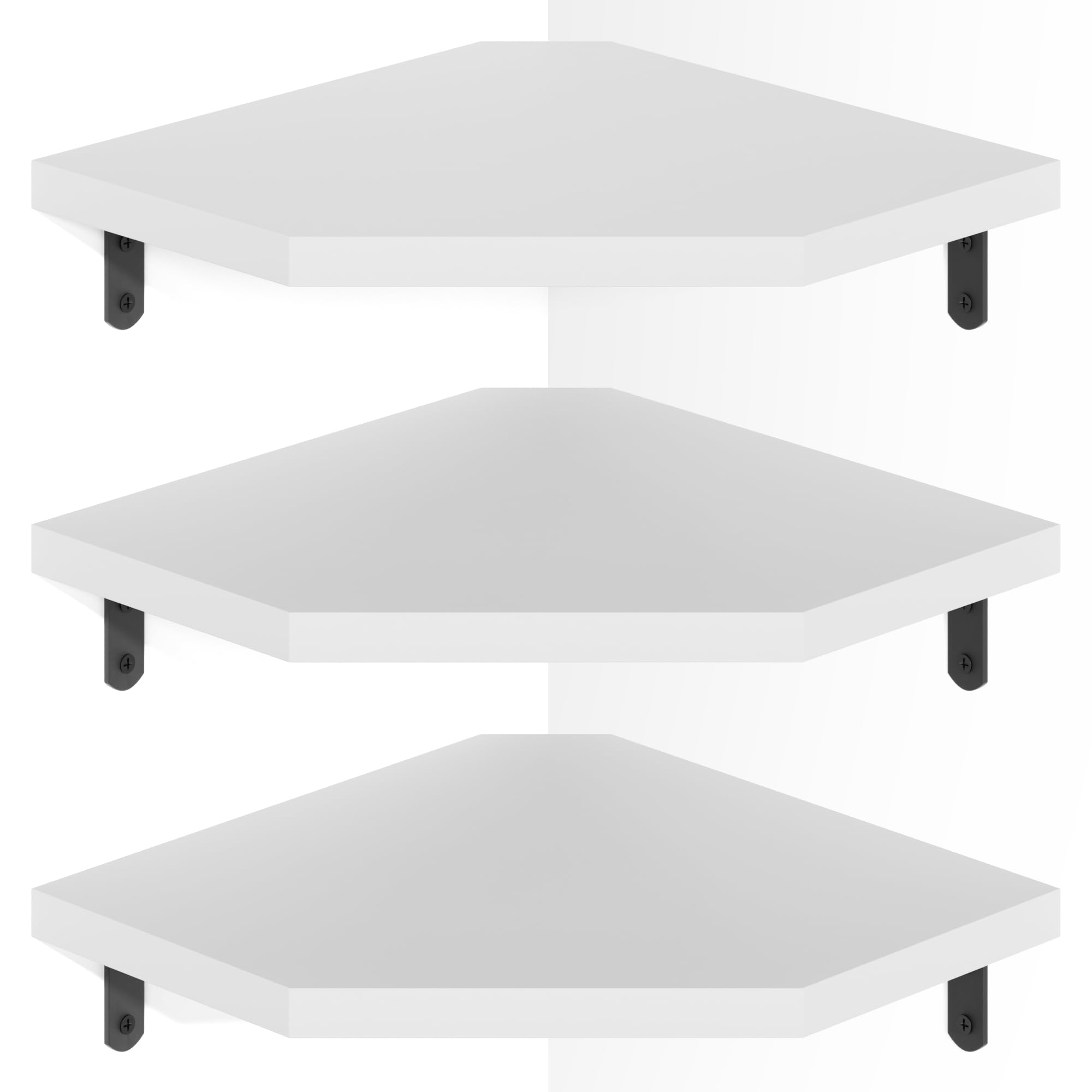 Alsonerbay 3-Piece Solid Wood Corner Wall Shelf Set - Floating Shelves with Cable Hole for TV Accessories, Speakers & Game Consoles - Perfect for Bedroom, Living Room & Bathroom - White (Space-Saving Storage Solution for Small Rooms & Home Decor)