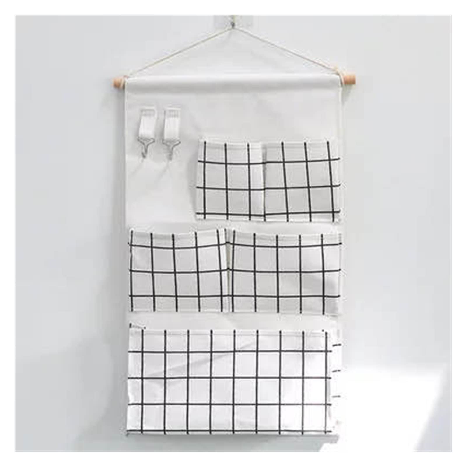 PJRYC 5-Pocket Cotton Linen Wall Organizer - Hanging Storage Bags for Wardrobe, Closet & Door - White Fabric Pouches for Home Organization (Perfect for Bedroom, Bathroom & Office Storage)