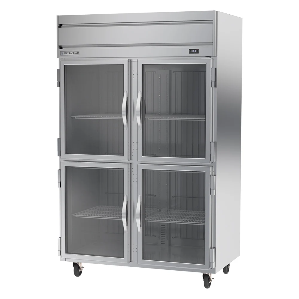 Beverage Air HFP2HC 1HG 4 Glass Half Door Top Mount Commercial Freezer - Stainless Steel Front & Sides - Perfect for Restaurants, Bars, and Convenience Stores