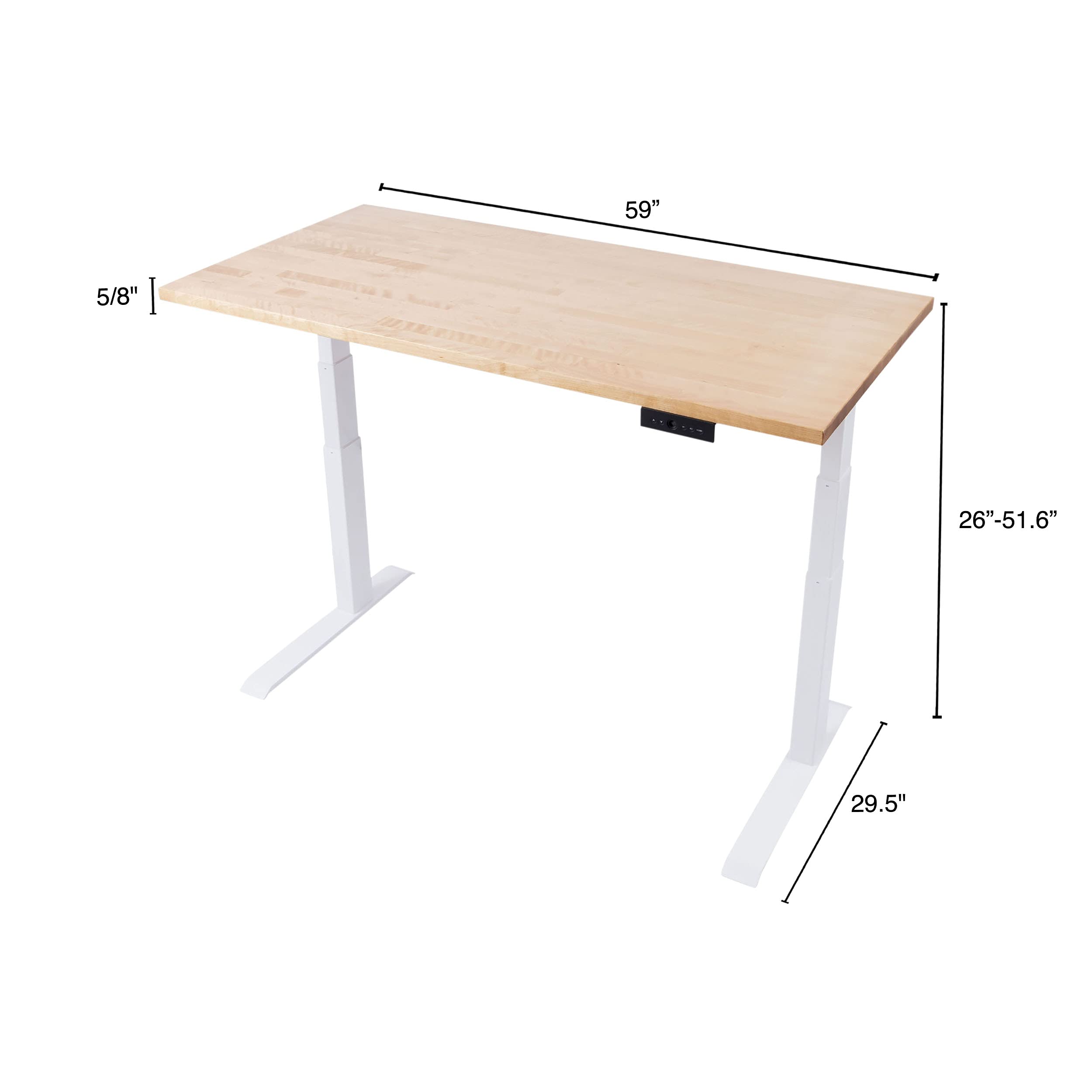 Premium Solid Wood Electric Standing Desk - Adjustable Height with Memory Presets, White Frame & Natural Birch Top, 60