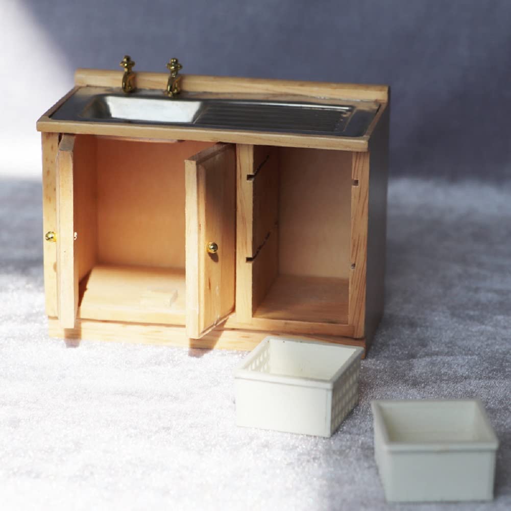 1:12 Scale Miniature Dollhouse Kitchen Sink & Bathroom Basin Set - Belfast Style Cabinet Sink Unit Accessories for Dollhouse Decor, DIY Mini Scenes & Model Home Furnishings - Perfect for Dollhouse Collectors, Miniature Enthusiasts & DIY Craft Projects