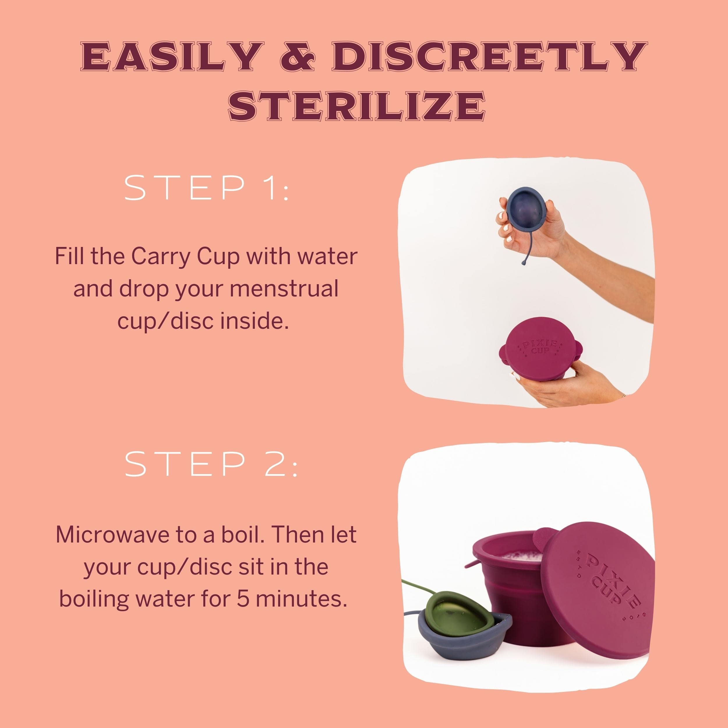 Pixie Menstrual Cup Sterilizer - Compact & Collapsible Cleaning Case for Menstrual Disc & Period Cup - Microwave Safe, Reusable Holder - Perfect for Travel, Camping, Dorms & Public Restrooms