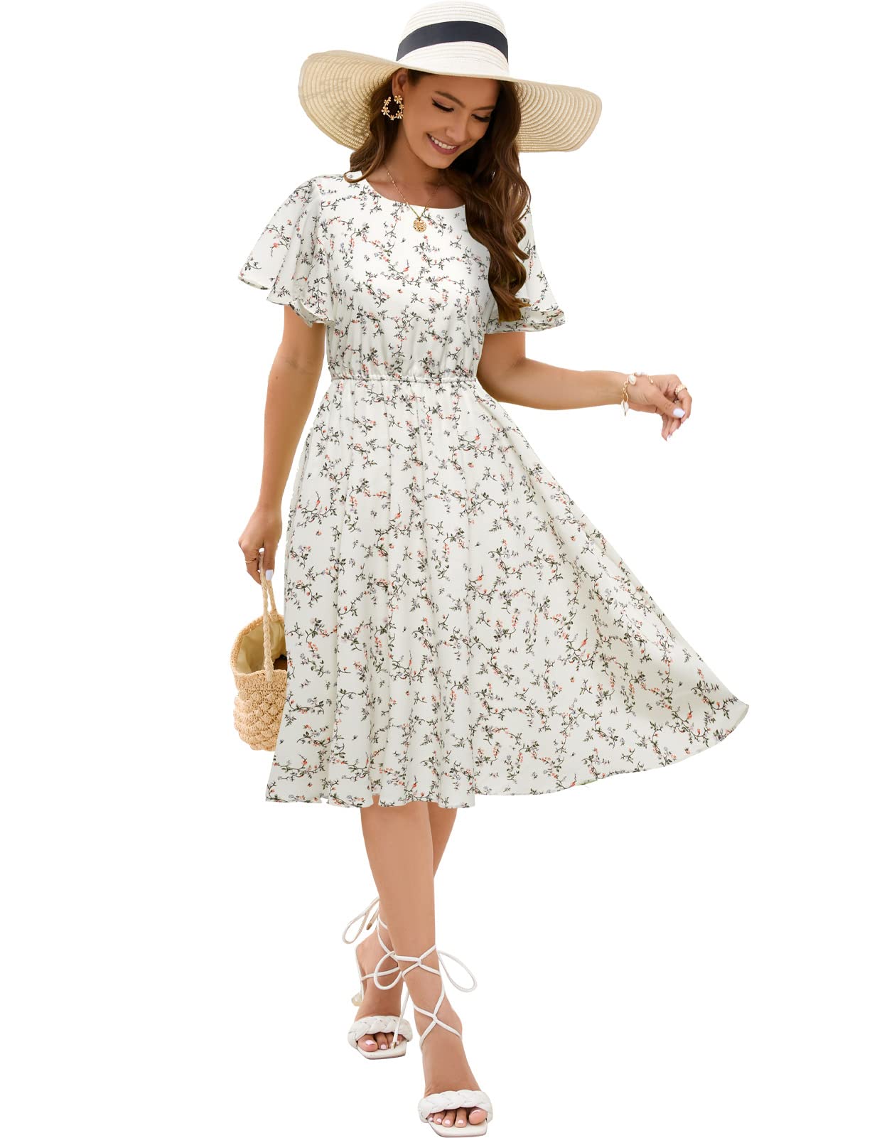 Chiffon Floral Summer Dress for Women - Elastic Waist Sun Beach Dress | Perfect for Vacation, Outdoor Parties & Casual Wear