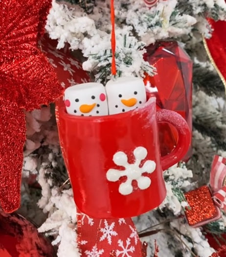 3 Pack Marshmallow Mug Ornaments - Christmas Tree Decorations for Hot Cocoa & Holiday Party Decor