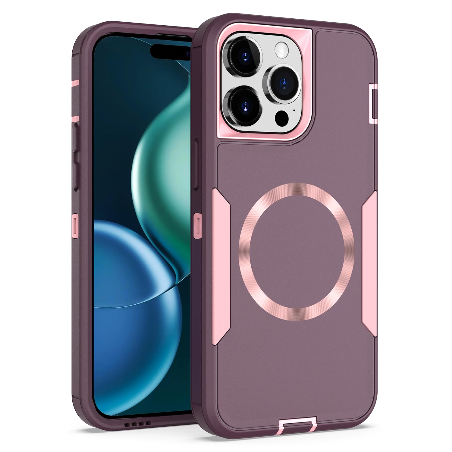 Premium Magnetic iPhone 15 Pro Max Case with Drop Protection - Heavy Duty MagSafe Compatible Cover | Dustproof, Anti-Yellowing, Fade-Resistant | Rose Gold Purple for Men & Women | Perfect for Work, Travel & Outdoor Activities