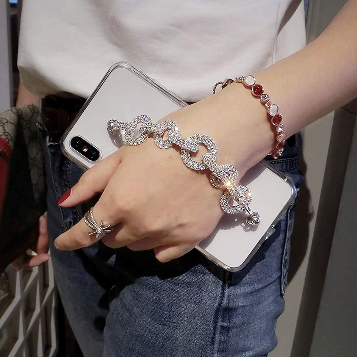 Ultra Thin Clear Silicone TPU Case for iPhone 13 (6.1 inch) - Sparkle Bracelet Chain & Finger Holder - Stylish Protective Cover for Women & Girls - Perfect for Daily Use, Parties & Travel