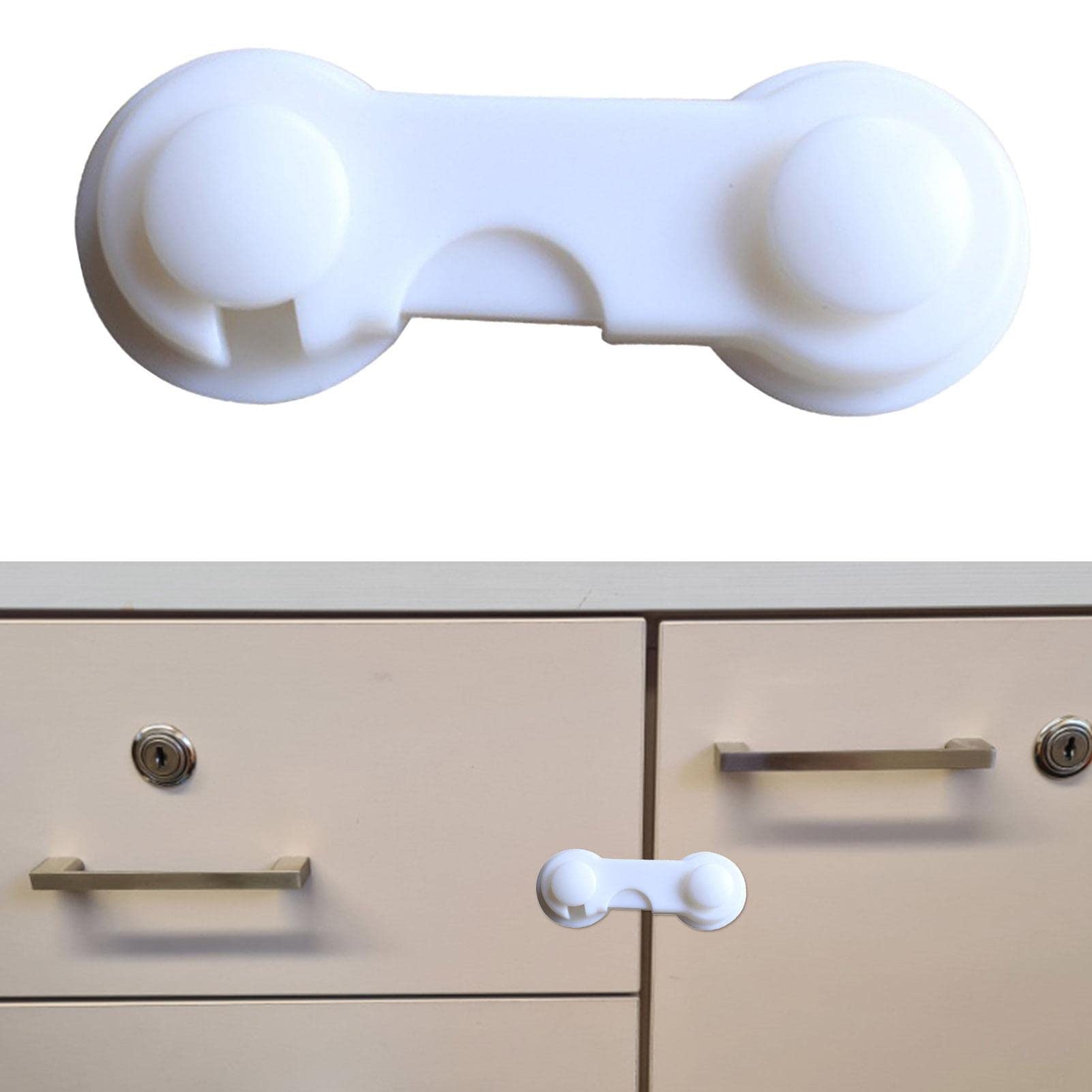 BAODAN Adhesive Cabinet Locks for Baby Proofing - Child Safety Locks with Button Open Design (2-Pack) - Secure Refrigerator, Cupboard & Pantry Doors - Perfect for Homes with Toddlers & Young Children