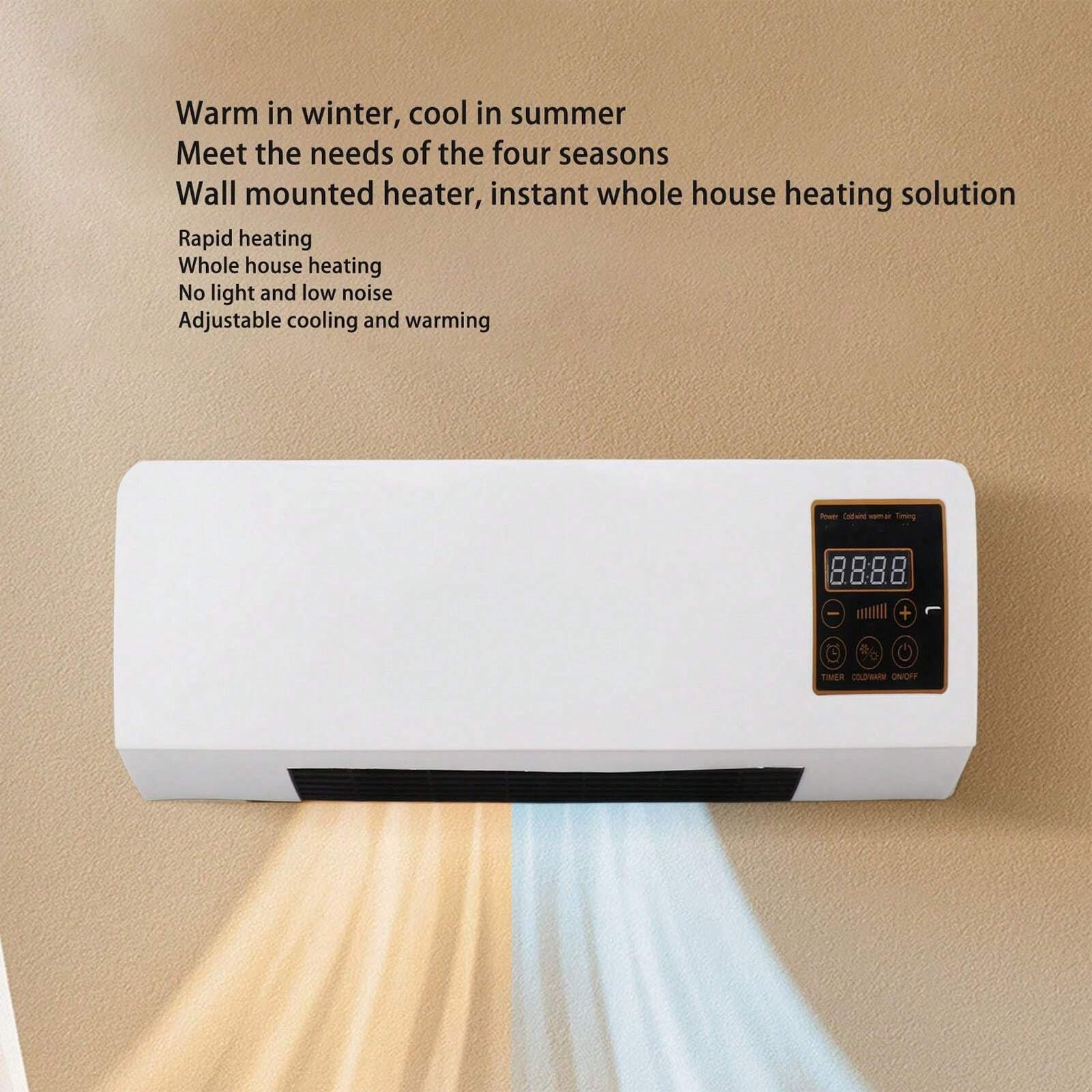 2024 Smart 2-in-1 Portable Mini Split AC/Heating System - Wall Mount Air Conditioner Fan & Heater Combo with Digital Display & Remote Control - Perfect for Home, Office, Bedroom & Small Spaces (Color A) - Stay Cool in Summer & Warm in Winter