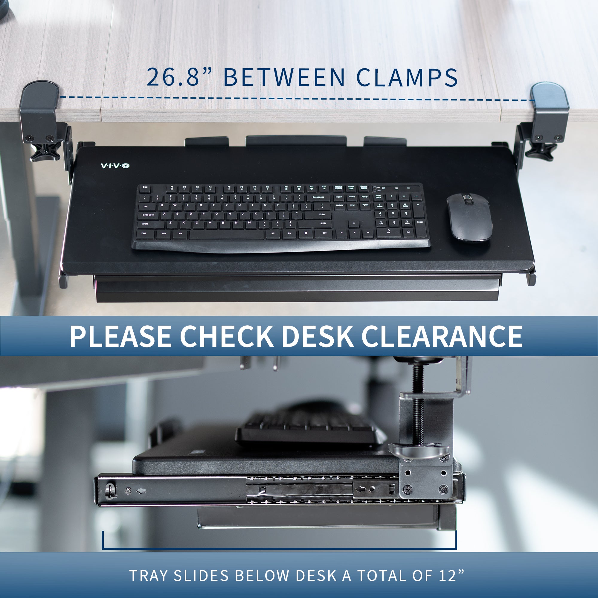 Adjustable Clamp-On Keyboard Tray with Storage Drawer - Ergonomic Under Desk Solution for Home & Office Workspace
