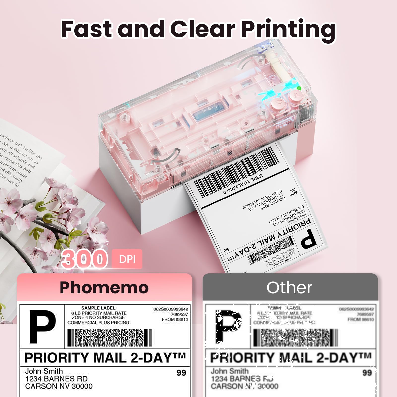 Phomemo WiFi Thermal Label Printer 4x6 - 300DPI High Resolution Wireless Shipping Label Printer for Small Business | Compatible with Shopify, USPS, Amazon, FedEx | Perfect for E-commerce, Online Stores & Package Shipping (Pink)