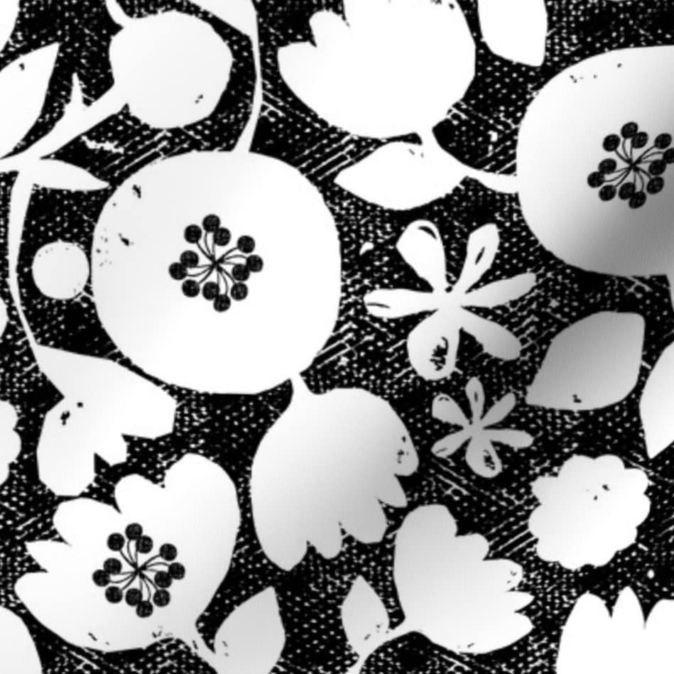 Floral Woodcut Print Velvet Fabric - Black & White Folk Block Print Upholstery Material for Home Decor, Apparel & DIY Projects (Fat Quarter) | Perfect for Curtains, Pillows, Quilting & Fashion Design