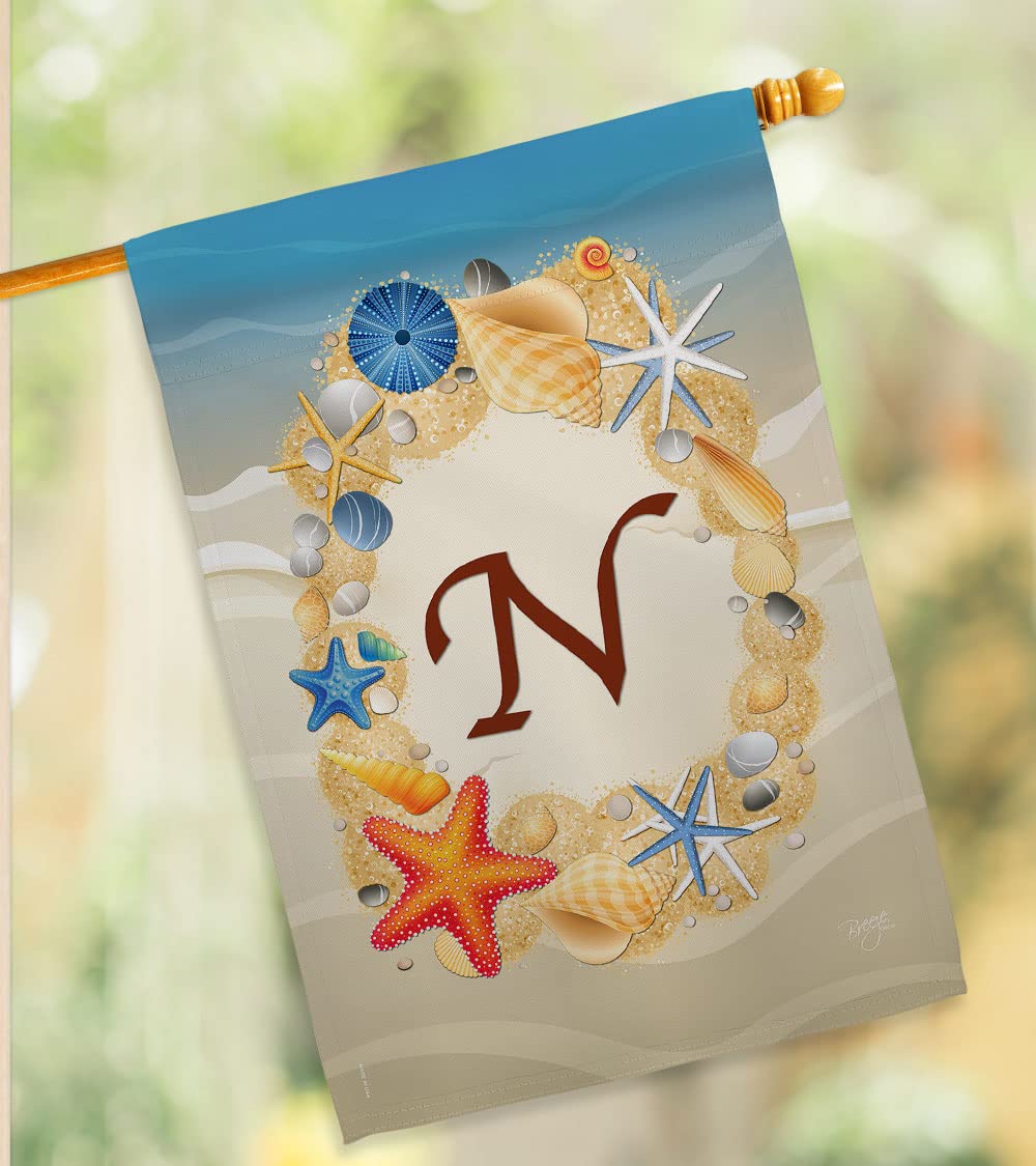 Summer N Initial Coastal Beach House Flag Set - 28x40in for Outdoor Decor