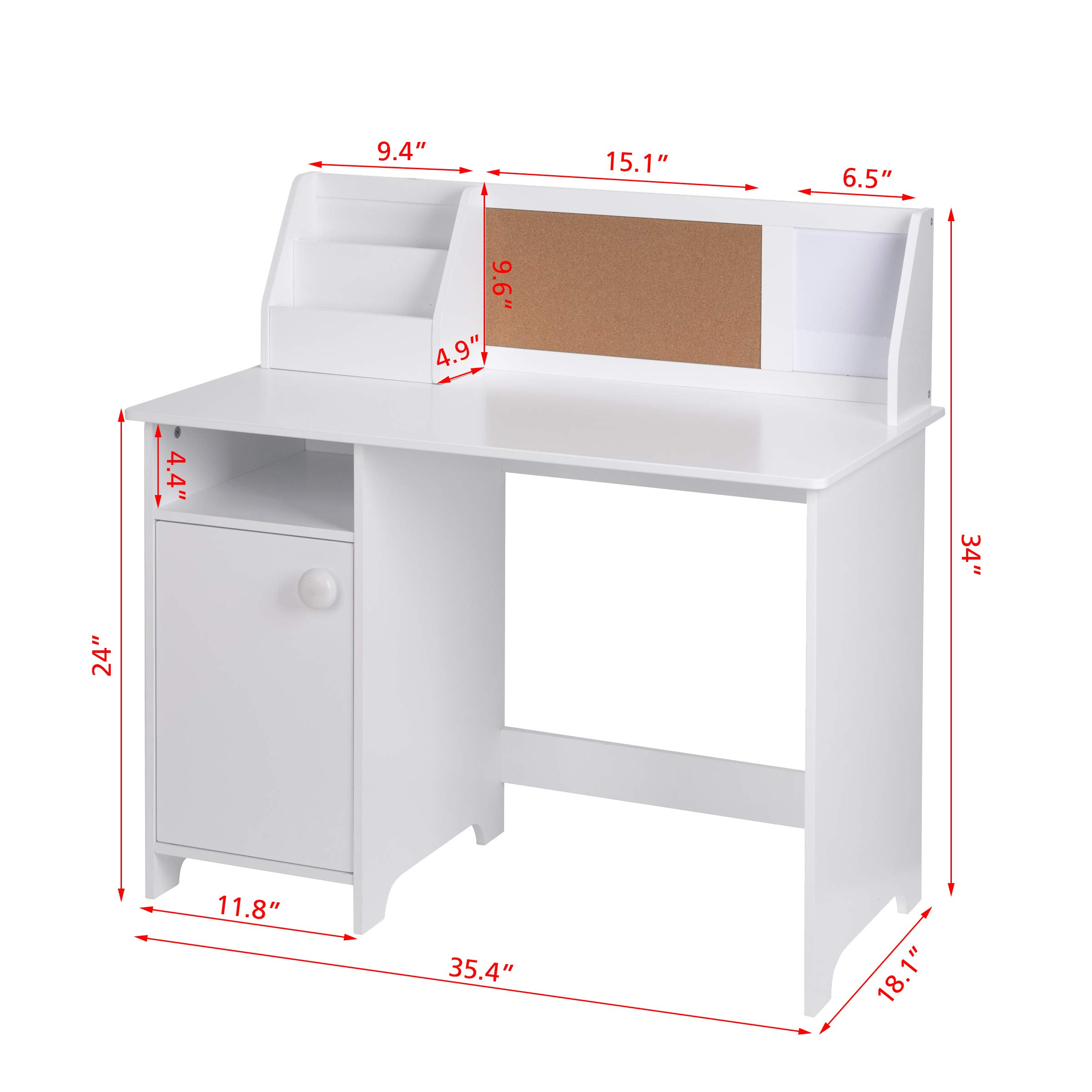 UTEX Kids Study Desk with Storage - Wooden Children's School Desk with Hutch & Cabinet for Ages 3-8 - White Study Table for Boys & Girls - Perfect for Homework, Online Learning & Small Space Bedrooms
