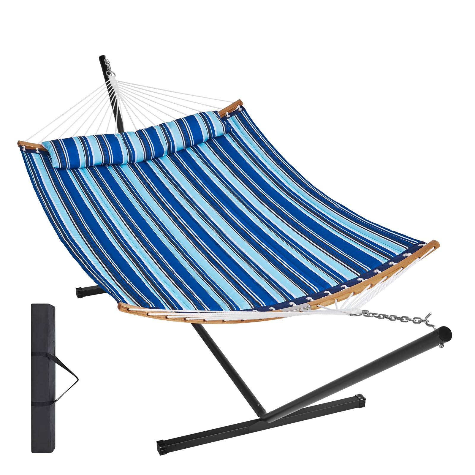VEVOR Heavy Duty 480lbs Capacity 2-Person Curved-Bar Hammock with Stand - Includes Pillow & Carrying Bag - Free Standing Outdoor Hammock for Patio, Garden, Beach, Backyard Relaxation & Camping