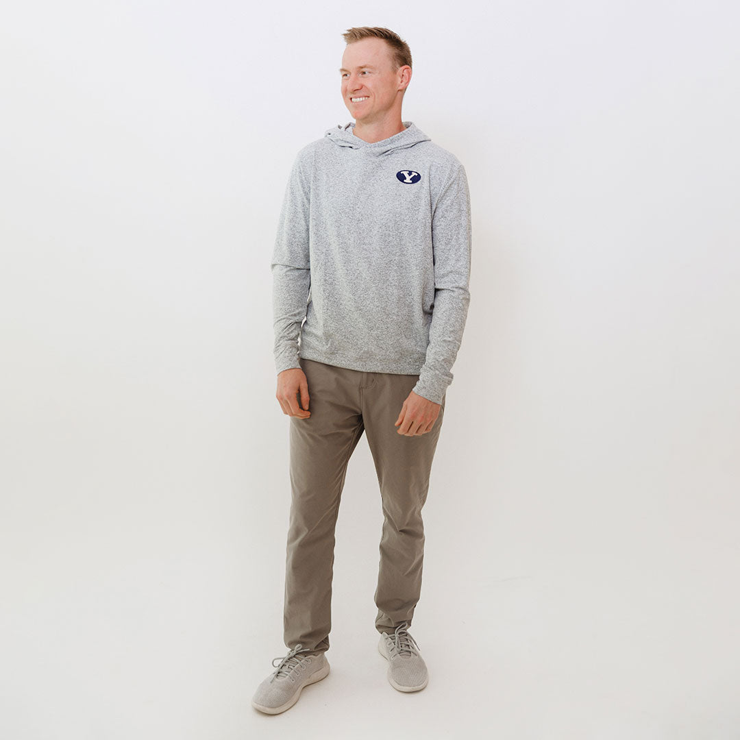 BYU Men's Travel Hoodie - Soft Heather Grey Pullover Sweatshirt for Casual Wear, Outdoor Adventures & Campus Life