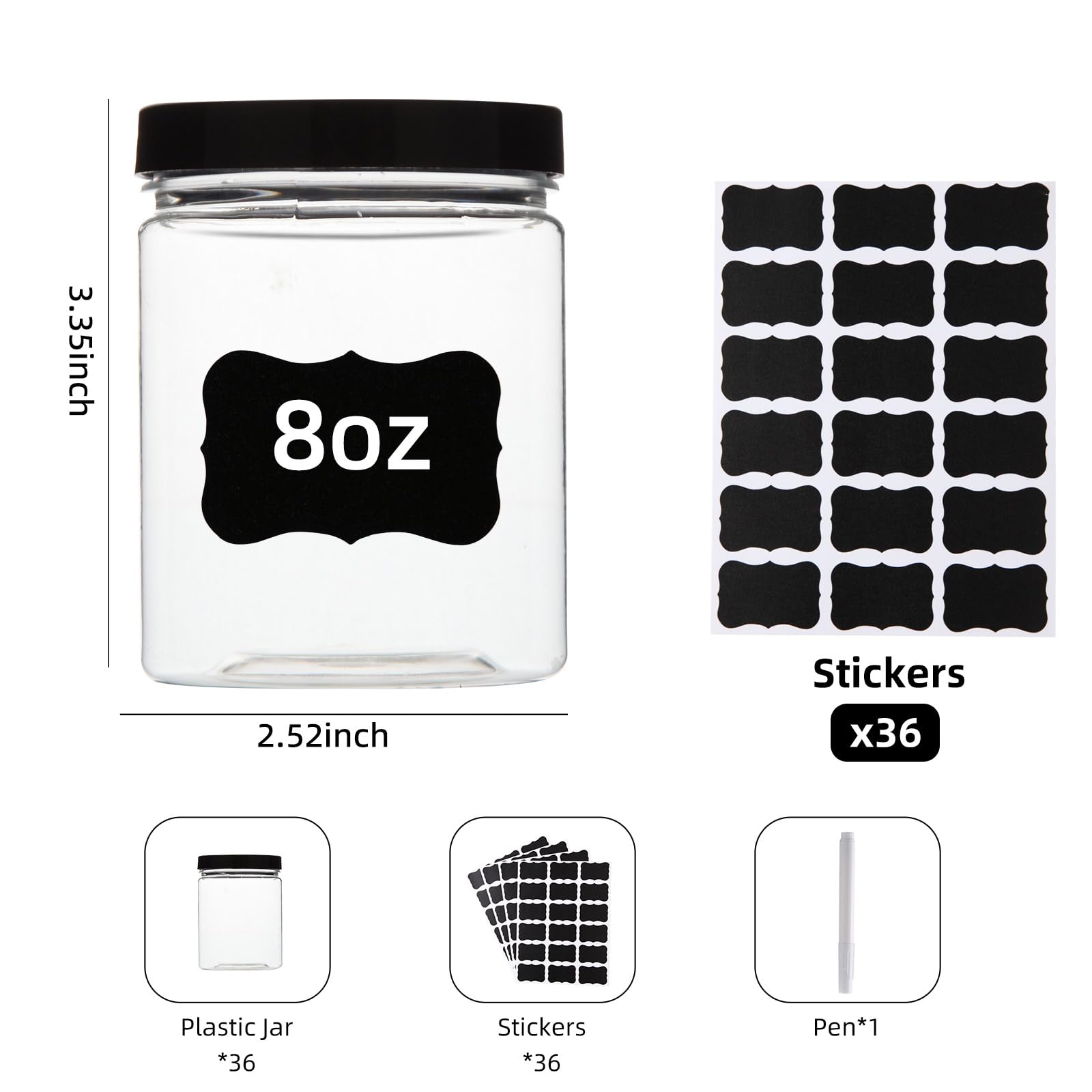 8 oz Plastic Containers with Lids - 36 Pack Empty Round Jars for Slime, Cosmetics, Lotion, Cream & Travel Storage | Airtight Screw-On Lids for Makeup, Ointments & Butter - Perfect for DIY Crafts, Bathroom Organizers & Small Item Storage
