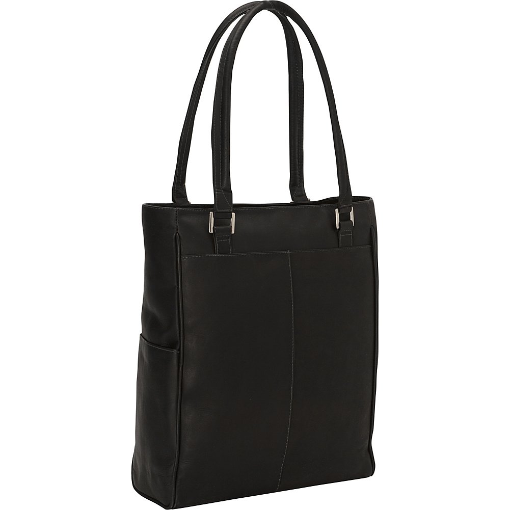 Premium Black Leather Vertical Laptop Tote Bag for Women & Men - Slim Professional Work Briefcase Fits 15-16 Inch Laptops - Ideal for Office, Business Travel & Commuting