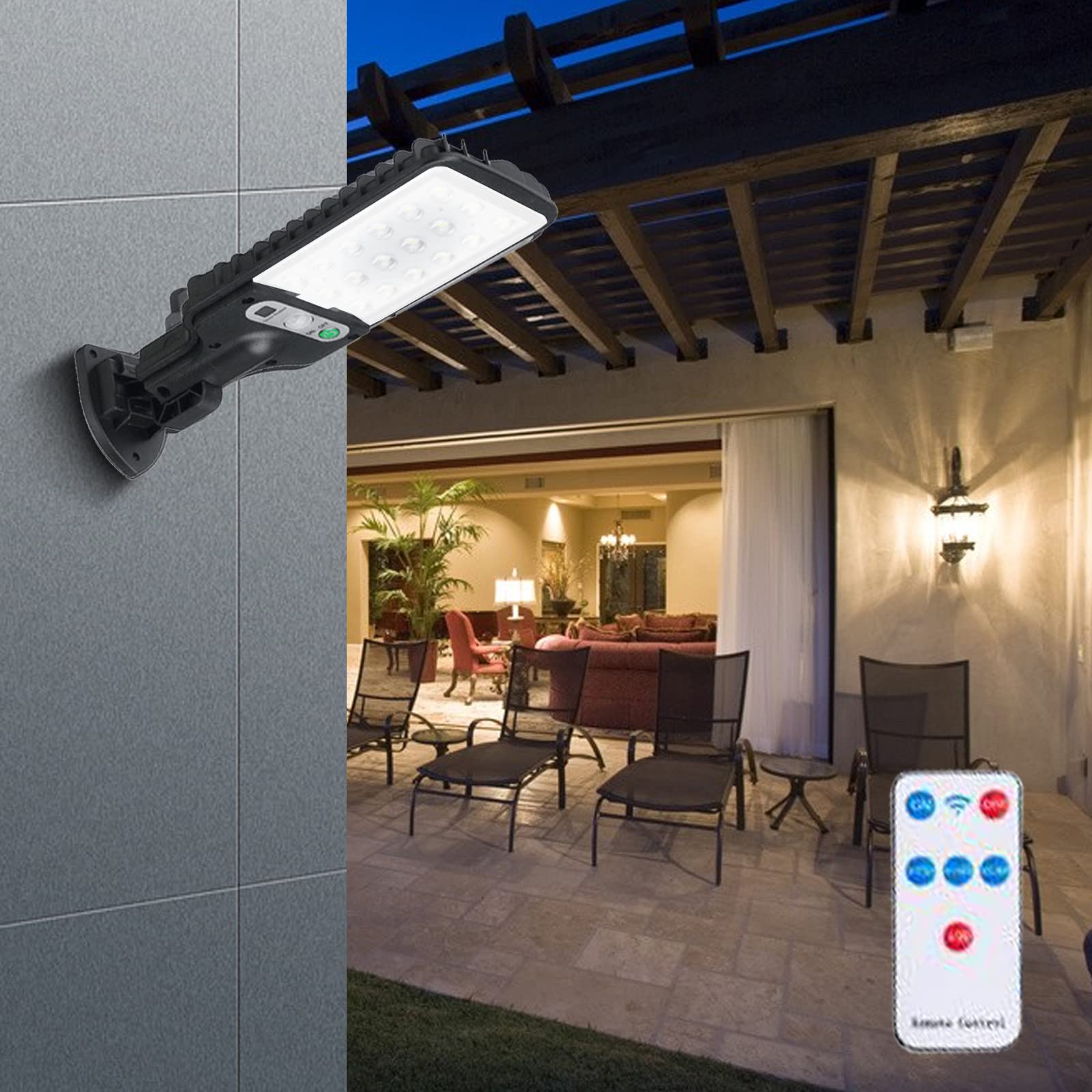 Kimanli Solar Outdoor Motion Sensor LED Street Light - Waterproof Garden Wall Light with Auto Switch for Security, Parking Lot & Pathways (Remote Control Included) - Perfect for Driveways, Backyards & Patios