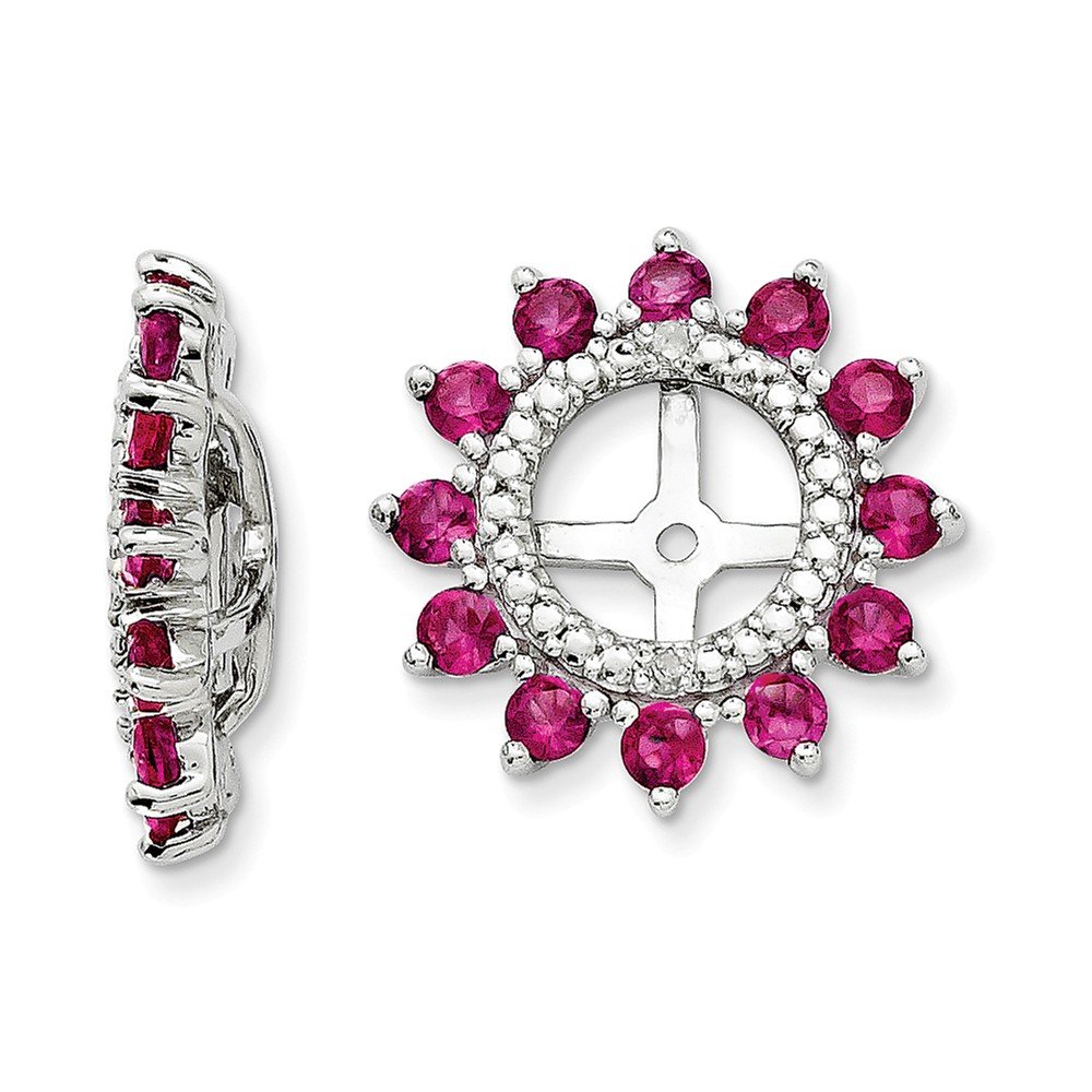 14K Sterling Silver Diamond & Created Ruby Earring Jacket | Dangle Drop Earrings for Women | Perfect for Weddings, Parties & Special Occasions
