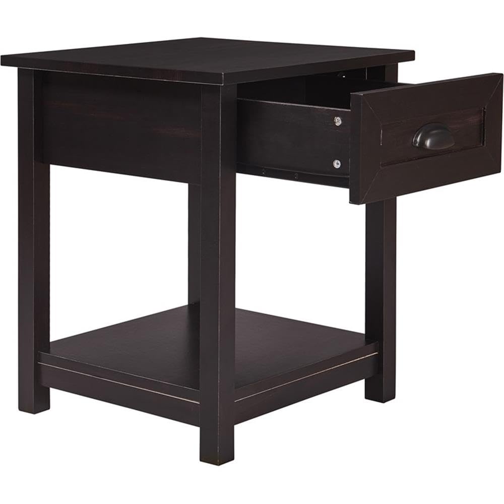 Bailey Wood Nightstand with Drawer - Modern Accent End Table for Bedroom & Living Room, Black - Perfect for Small Spaces, Storage & Stylish Home Decor