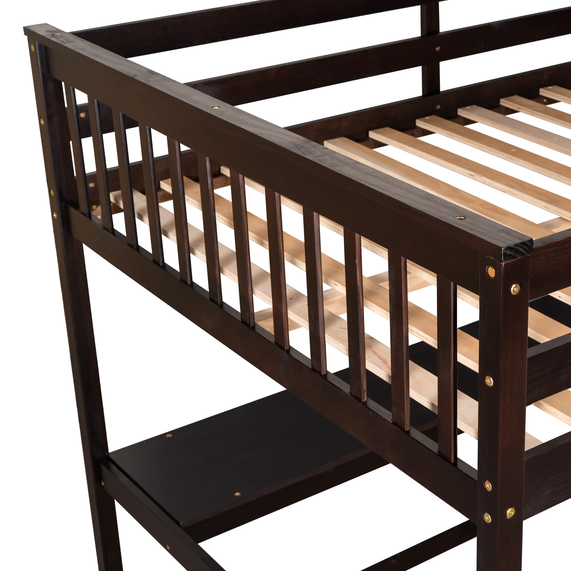 Harper & Bright Designs Full Size Loft Bed with Desk - Wooden Study Loft Bed with Built-in Storage Shelves for Teens & Adults - No Box Spring Needed - Espresso Finish - Perfect for Small Bedrooms, Dorm Rooms & Home Offices