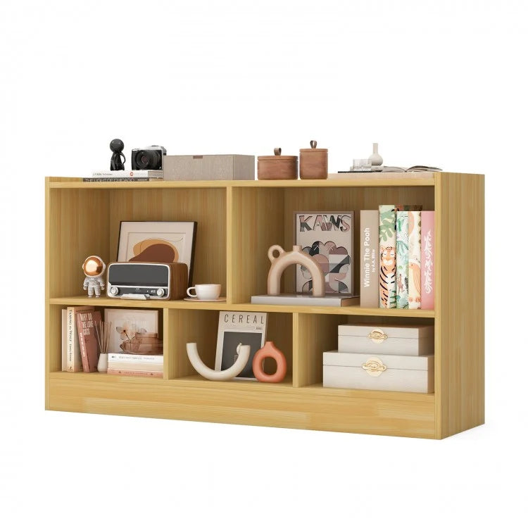5-Cube Wooden Kids Bookcase with 2 Shelves - Toy Storage Cabinet Organizer in Beige for Bedroom, Playroom & Nursery Organization