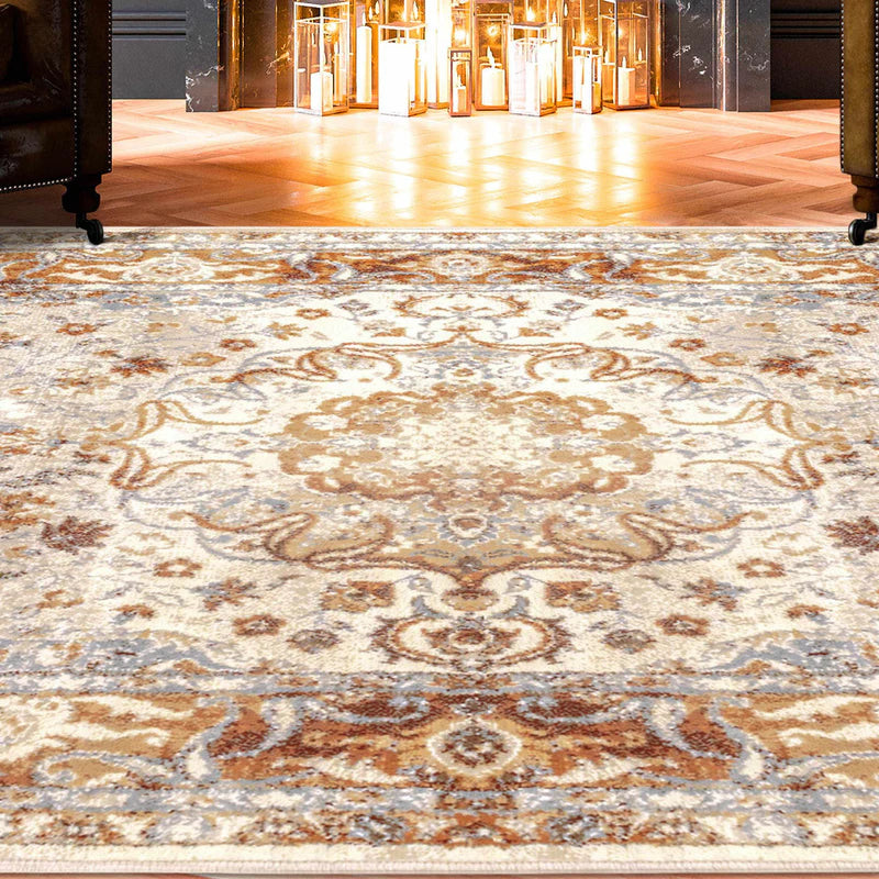 Archibold Floral Medallion Traditional Indoor Area Rug - Soft Non-Slip Living Room Carpet for Bedroom, Dining Room & Home Decor