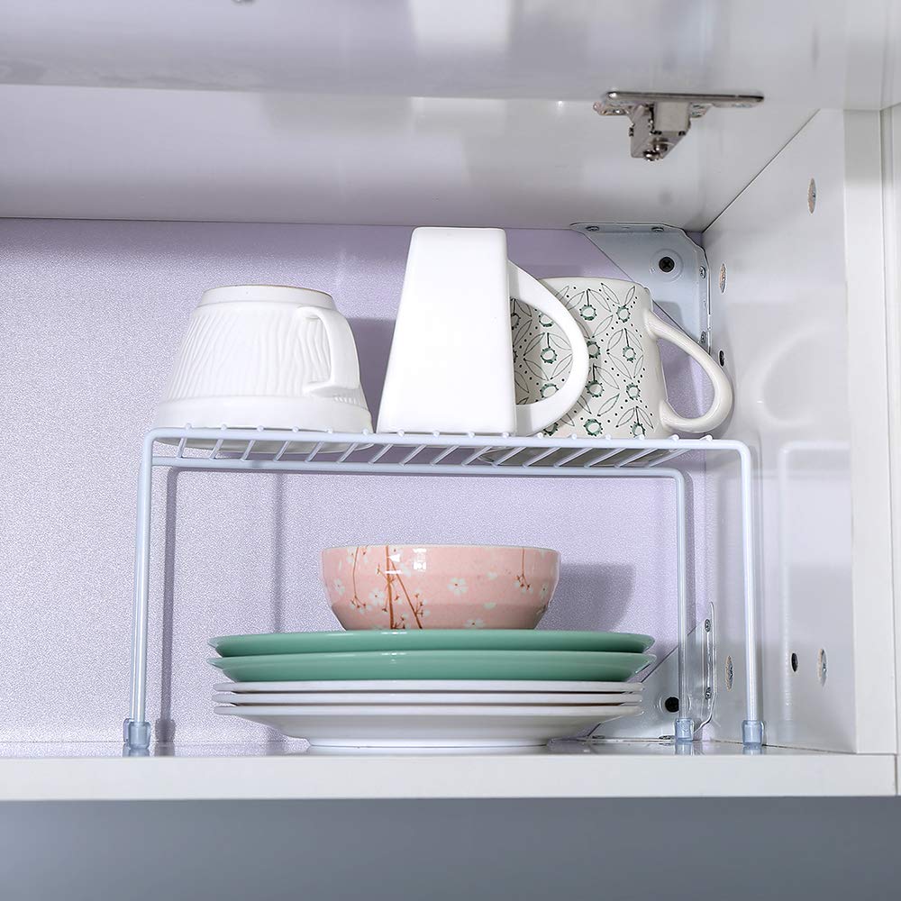 White Kitchen Shelves Set of 2 - Space Saving Cabinet Organizer for Spices, Utensils & Pantry Storage - Perfect for Small Kitchens, Bathrooms & Closets