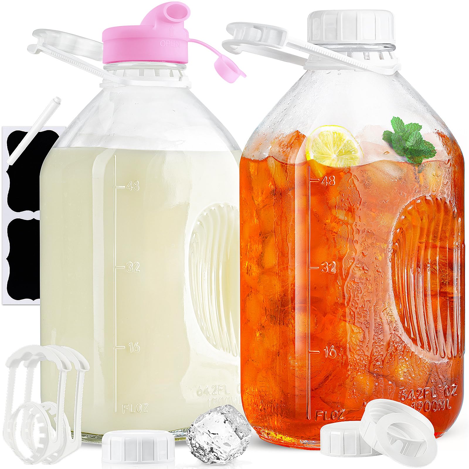 1/2 Gallon Heavy Duty Glass Milk Bottle with Reusable Airtight Screw Lid - 2 Qt Glass Water Bottle - Glass Milk Jug Pitcher with 2 Exact Scale Lines - Perfect for Refrigerator Storage, Meal Prep, Coffee Creamer & Homemade Beverages