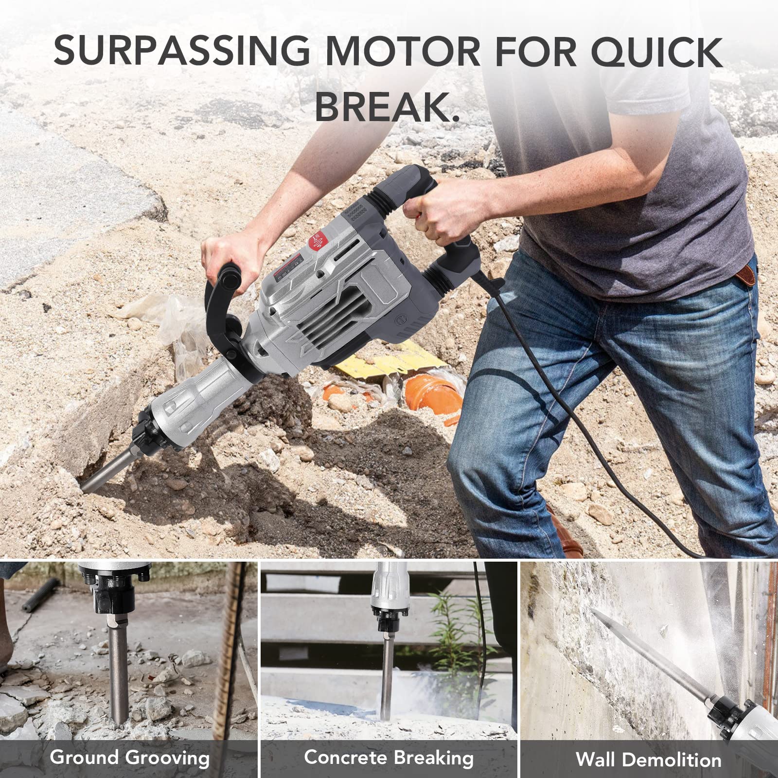 GARVEE 14 Amp SDS Hex Jack Hammer - 1 1/8 Inch 2000W Heavy Duty Concrete Breaker for Demolition & Chipping - Perfect for Construction, Renovation & Concrete Removal Projects