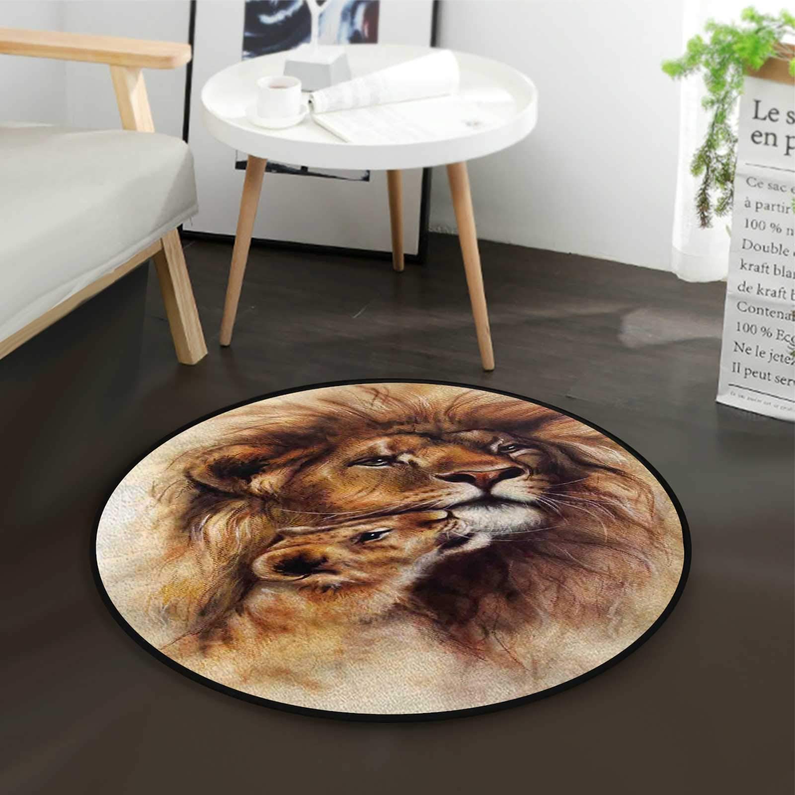 Safari Themed Round Area Rug - 3 ft Diameter Non-Slip Floor Mat for Computer Desk, Gaming Chair & Home Decor | Perfect for Living Room, Bedroom & Office Spaces