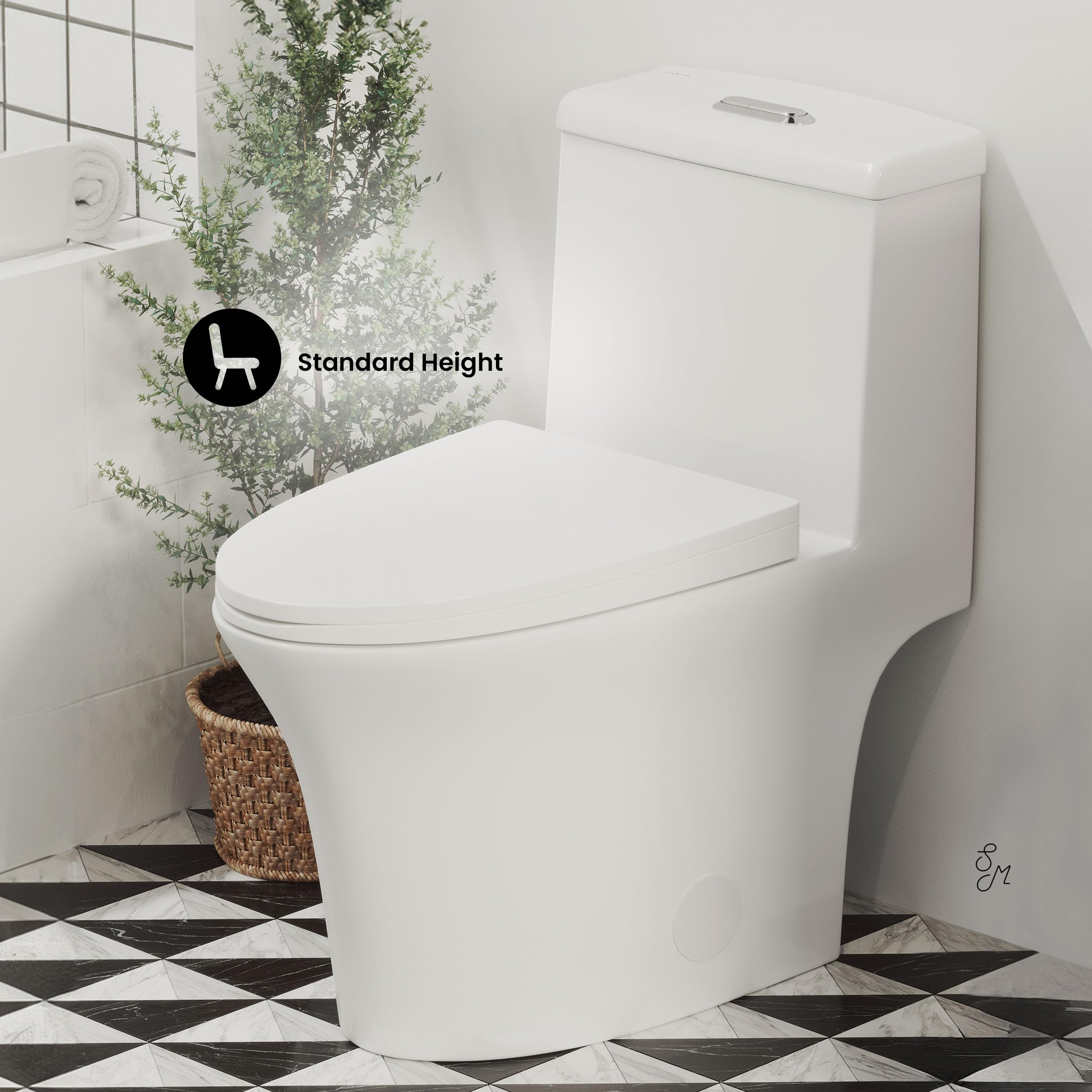Hugo One Piece Elongated Dual Flush Toilet 1.1/1.6 GPF - Water Efficient Modern Bathroom Toilet for Home & Commercial Use
