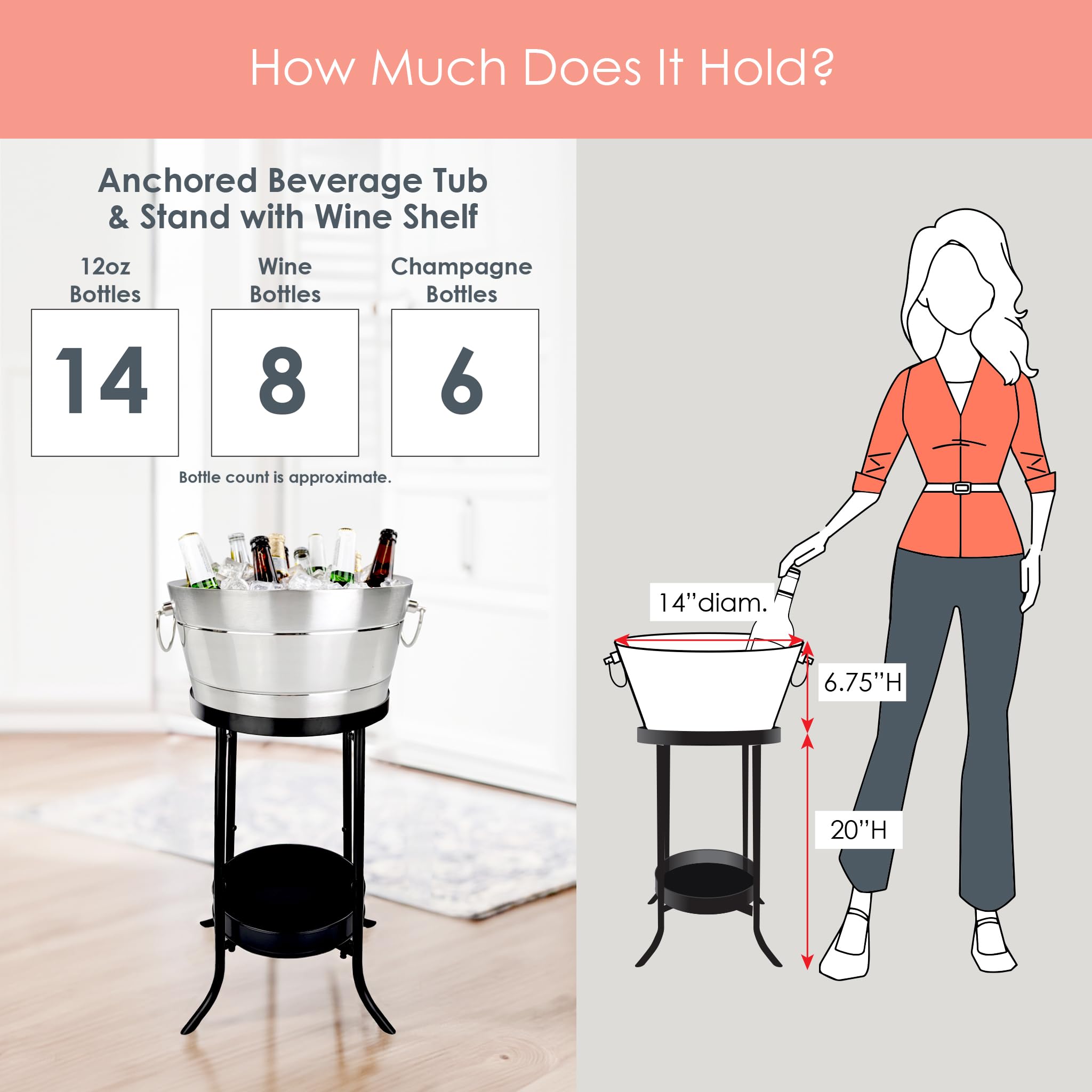 BREKX Personalized Hammered Stainless Steel Double-Wall Insulated Drink Tub with Stand & Ice Bucket - 12 Quart (3 Gallon) Beverage Cooler for Parties, Weddings, Anniversaries | Perfect for Outdoor Events, BBQ, Poolside Gatherings & Engagement Gifts
