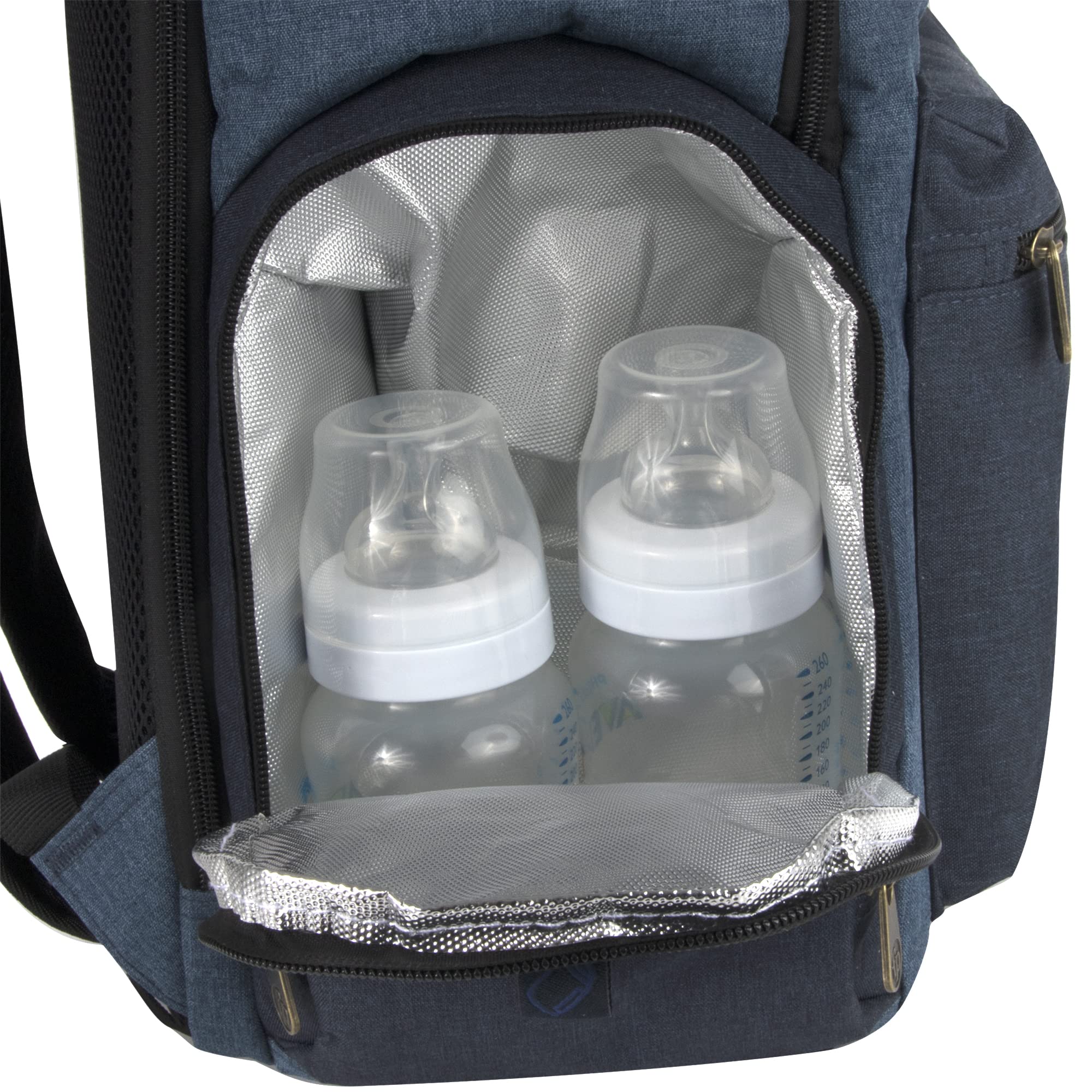 Fisher Price Multi Compartment Diaper Bag Backpack - Large Baby Diaper Bag with Portable Changing Pad, Wipes Pocket, Stroller Straps & Insulated Bottle Pockets | Blue River Design | Perfect for Travel, Daycare & On-the-Go Parents